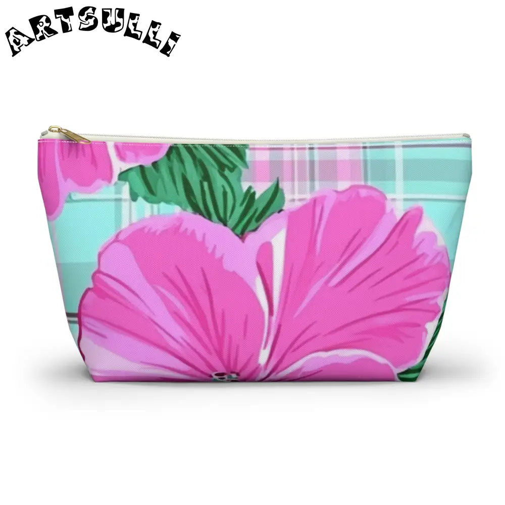JAKKOUTTHEBXX Pink Floral Art Transferred Cosmetic Pouch