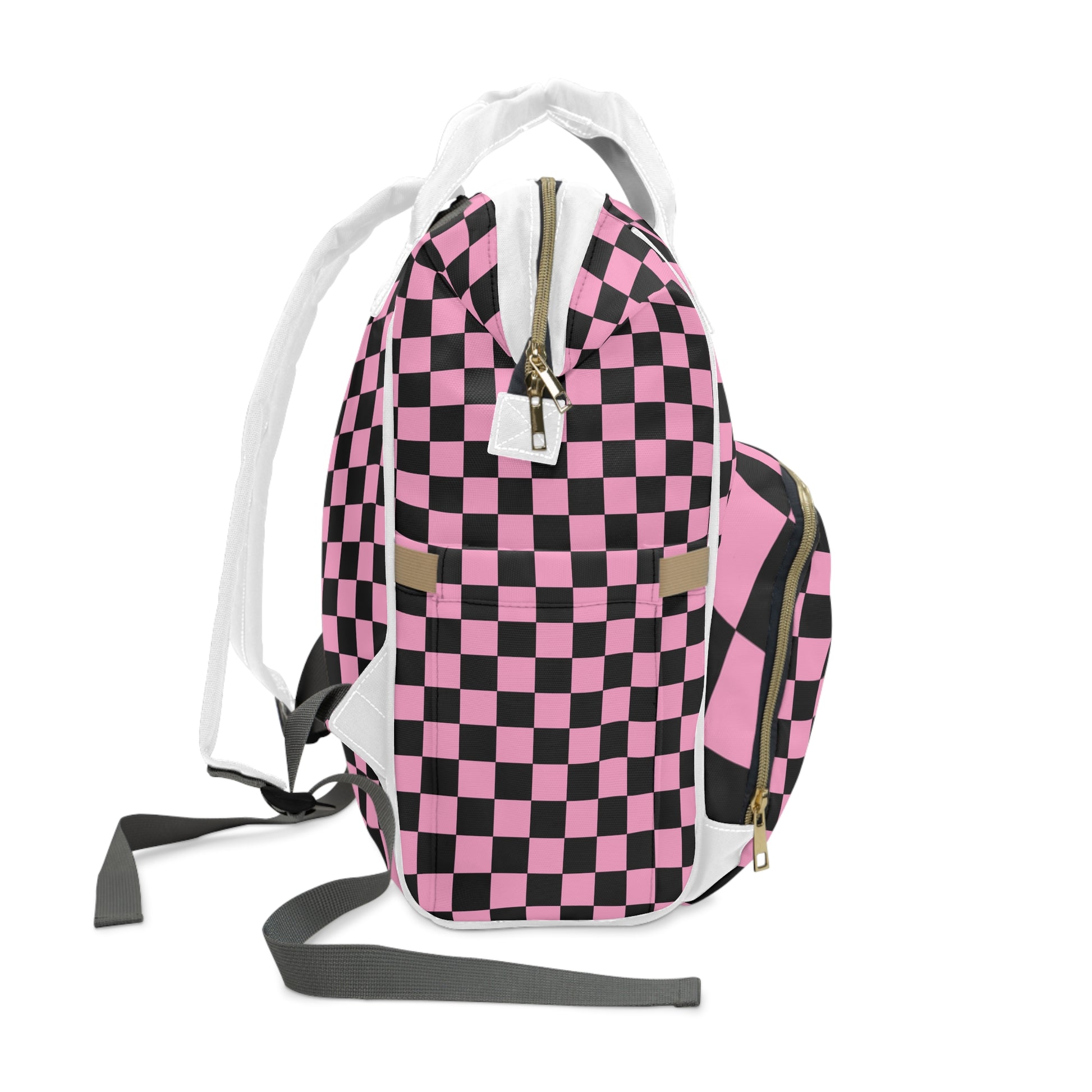 Checkerboard Black and Pink Multifunctional Diaper Backpack, Artsulli - Art is Long, Life is Short, Bags, , , , , , , 