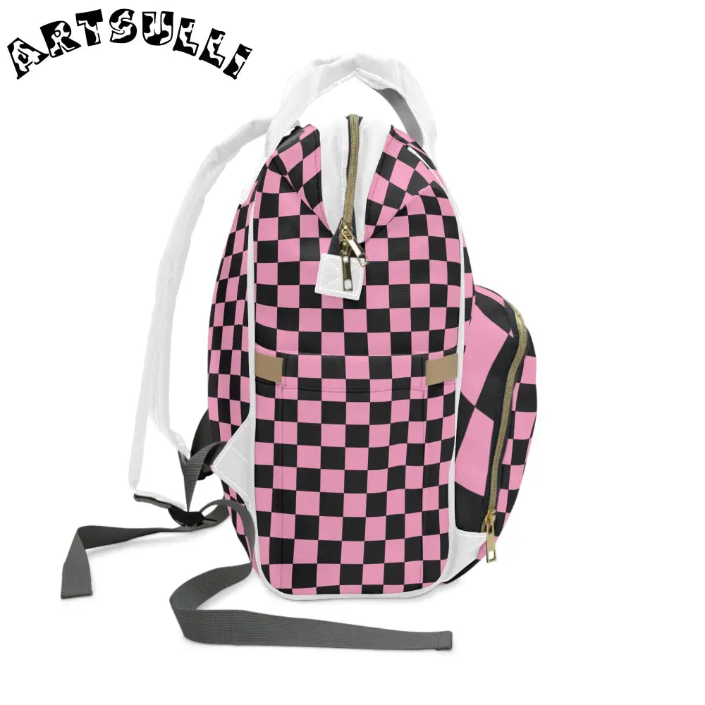JAKKOUTTHEBXX Checkerboard Black and Pink Multifunctional Diaper