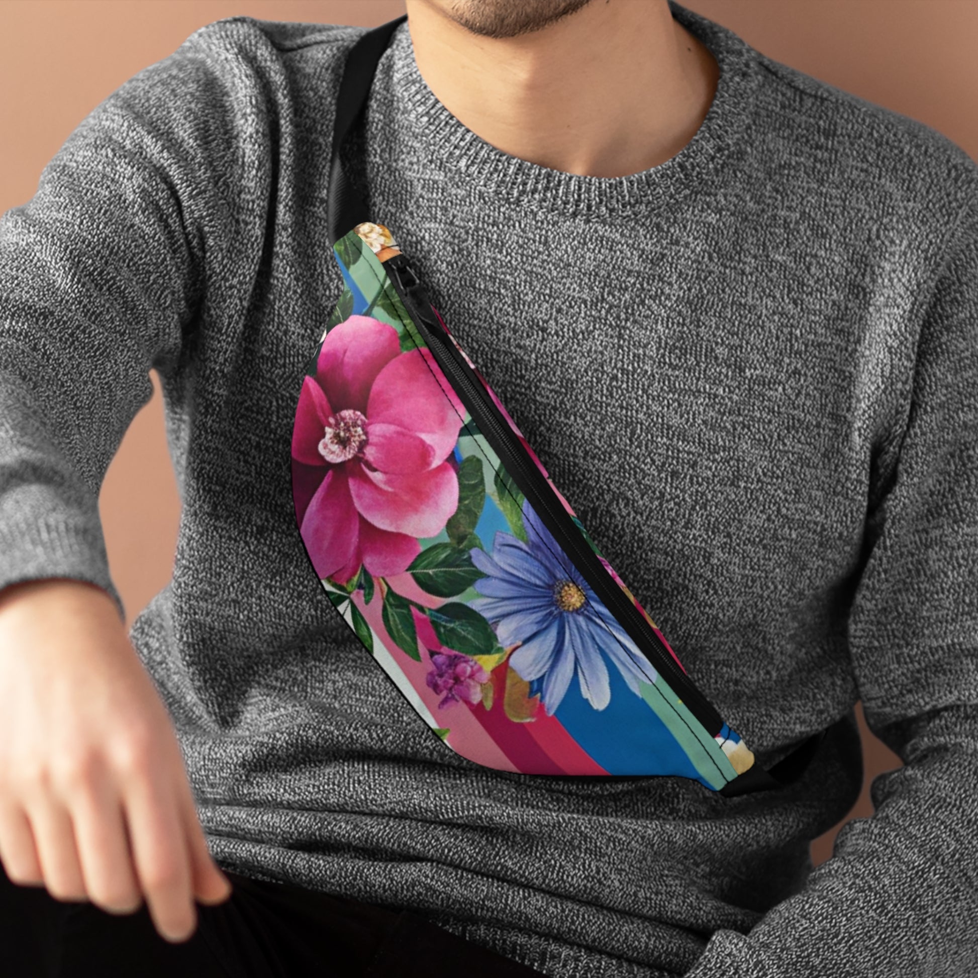 Floral Stripe 4K Fanny Pack, Artsulli - Art is Long, Life is Short, Bags, , , , , , , 