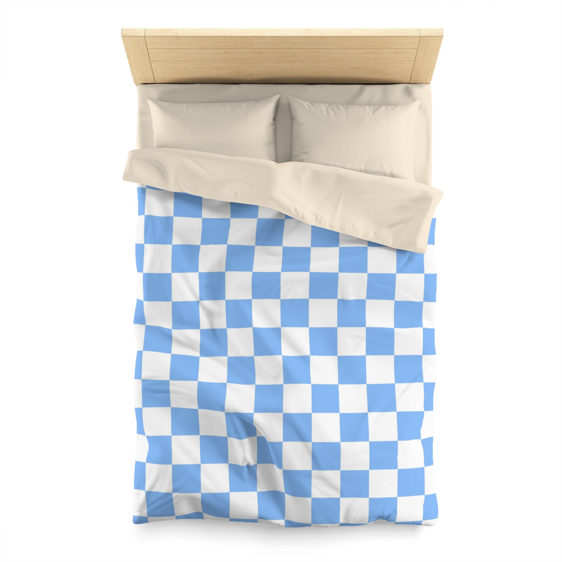 Checkerboard White and Light Blue Microfiber Duvet Cover, Artsulli - Art is Long, Life is Short, Home Decor, , , , , , , 