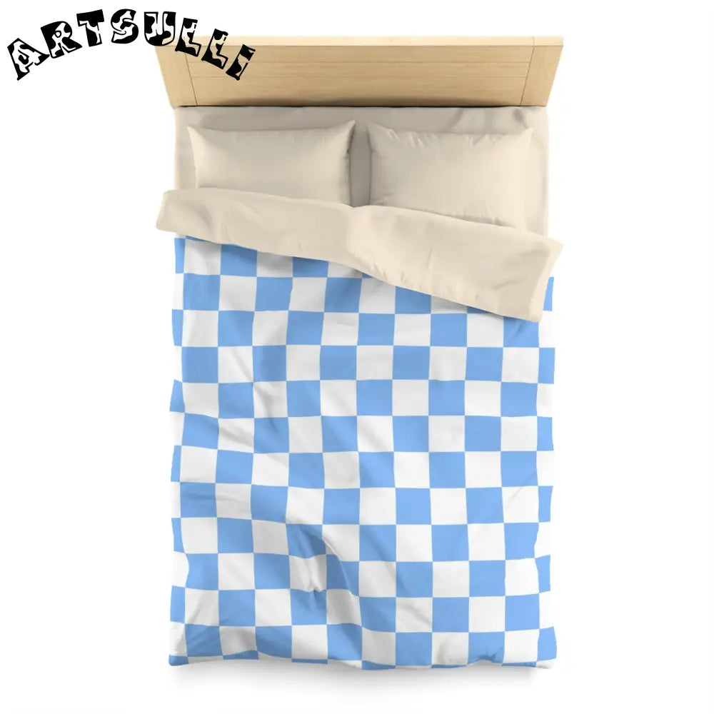 JAKKOUTTHEBXX Checkerboard White and Light Blue Microfiber Duvet