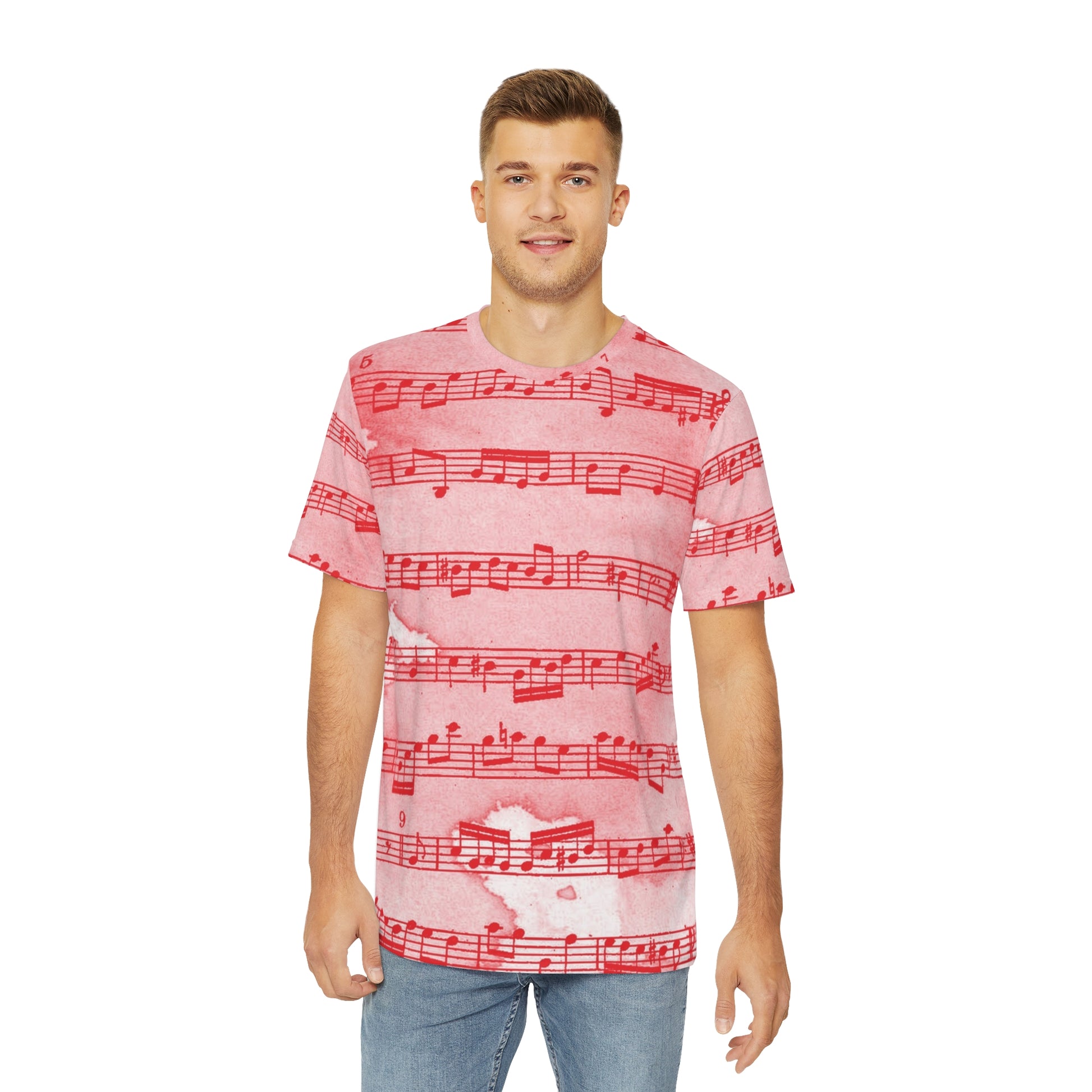 Drip Spill Type Beat Sheet Music Red Men's Polyester Tee (AOP), Artsulli - Art is Long, Life is Short, All Over Prints, , , , , , , 