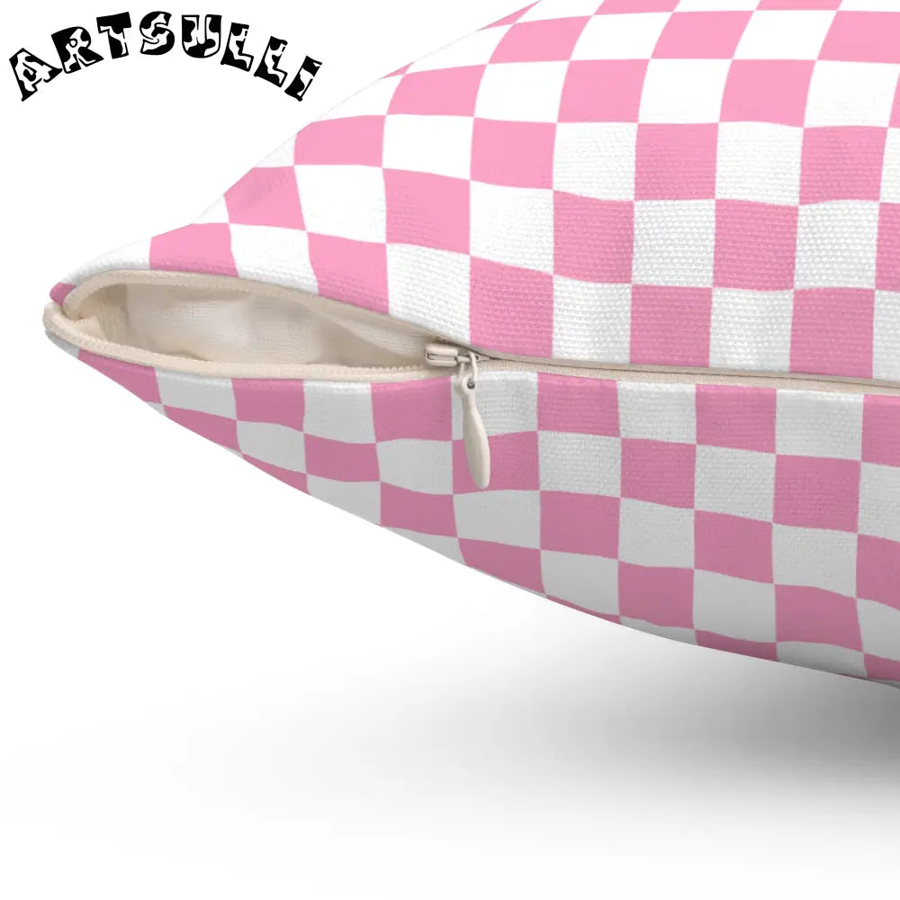JAKKOUTTHEBXX Checkerboard Hot Pink and White Spun Polyester Square