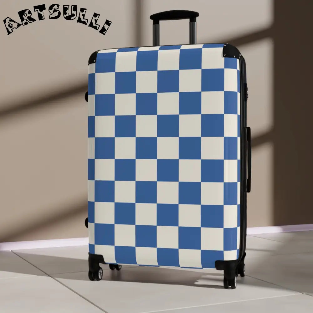 JAKKOUTTHEBXX Checkerboard Blue Suitcase JAKKOUTTHEBXX Artsulli