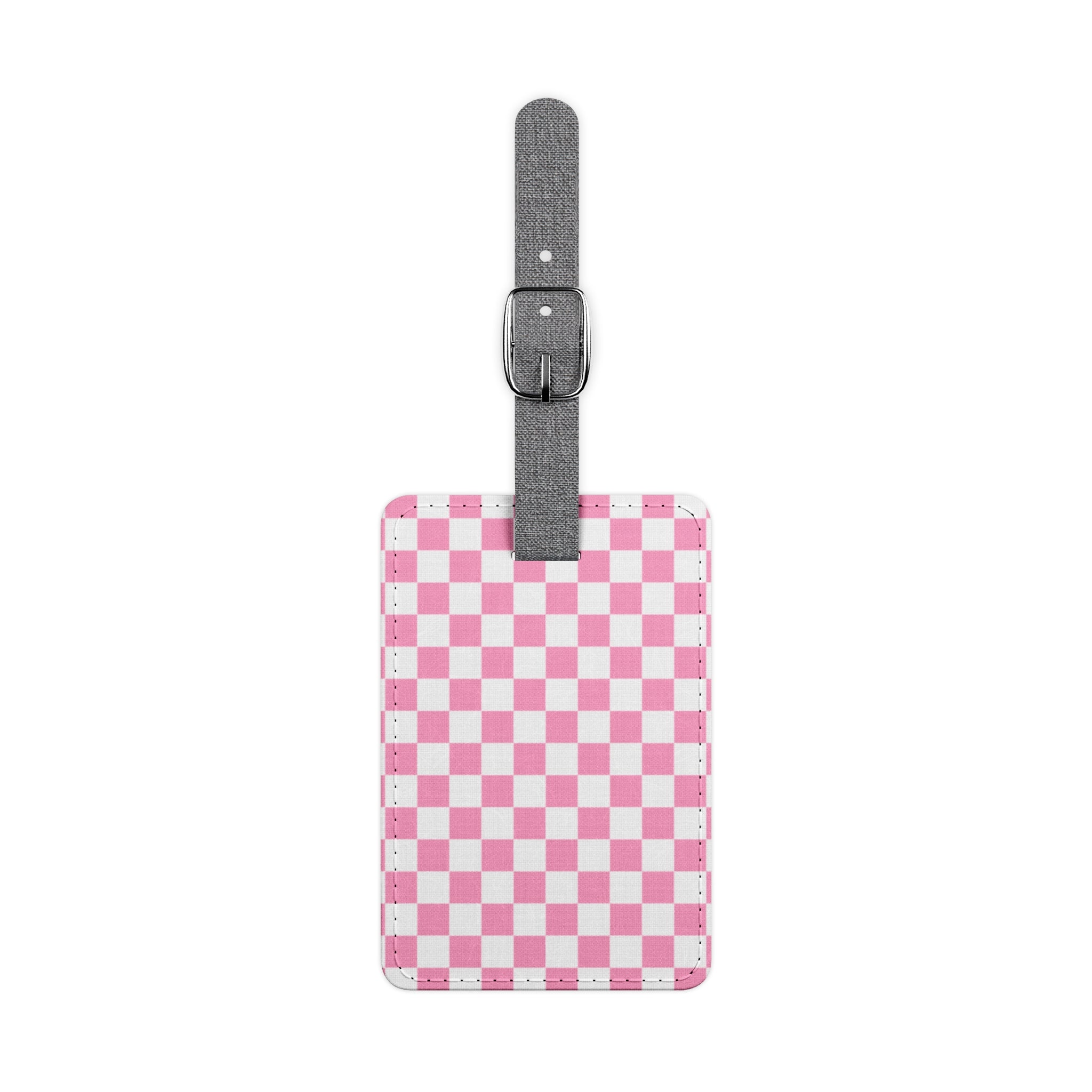 Checkerboard Hot Pink and White Saffiano Polyester Luggage Tag, Rectangle, Artsulli - Art is Long, Life is Short, Accessories, Size, One size, Shape, Rectangle, , , 12120207165965486648