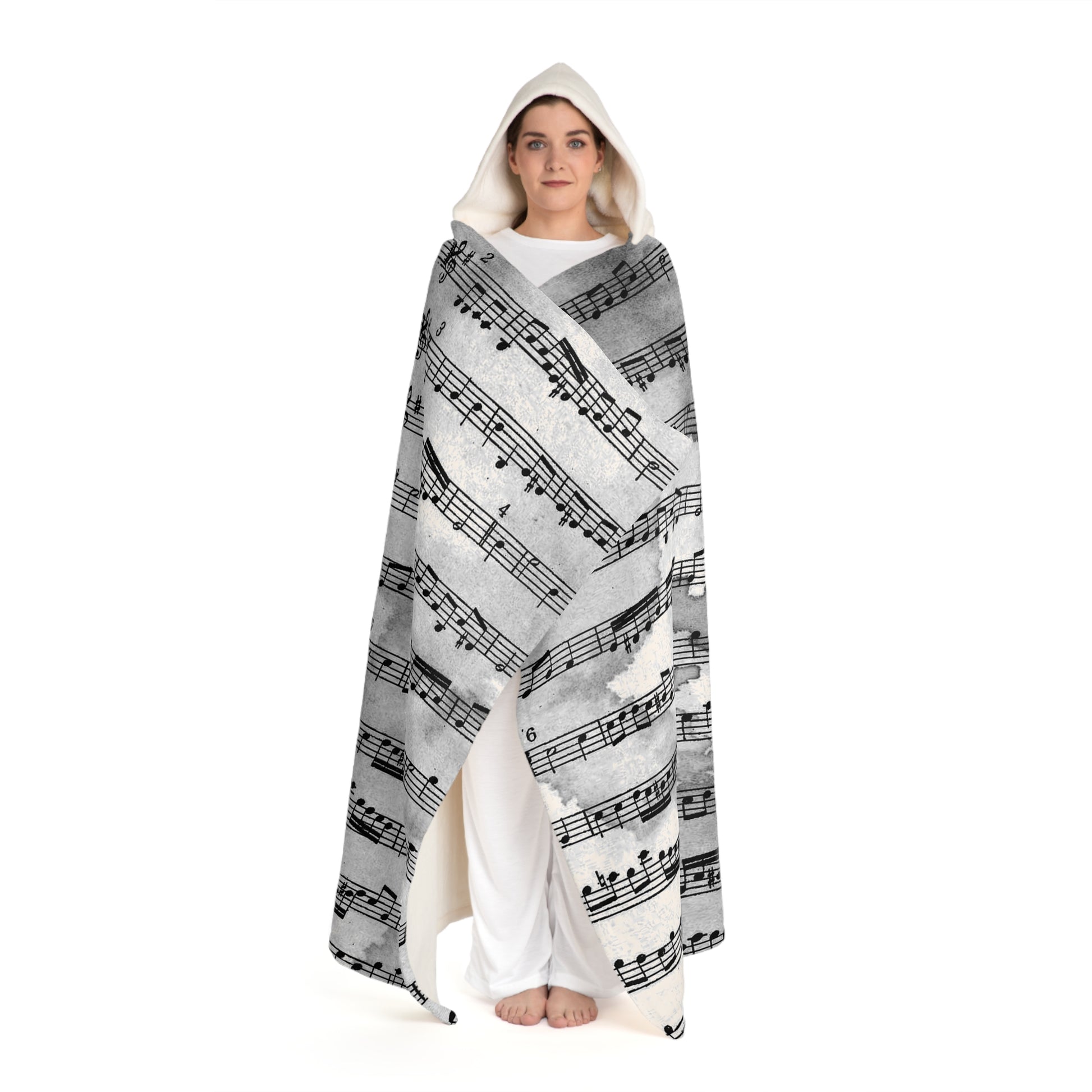 Drip Spill Type Beat Sheet Music II Black Hooded Sherpa Fleece Blanket, Artsulli - Art is Long, Life is Short, All Over Prints, , , , , , , 