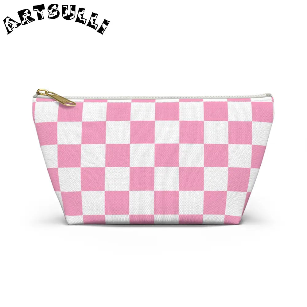 JAKKOUTTHEBXX Checkerboard Hot Pink and White Accessory Pouch w