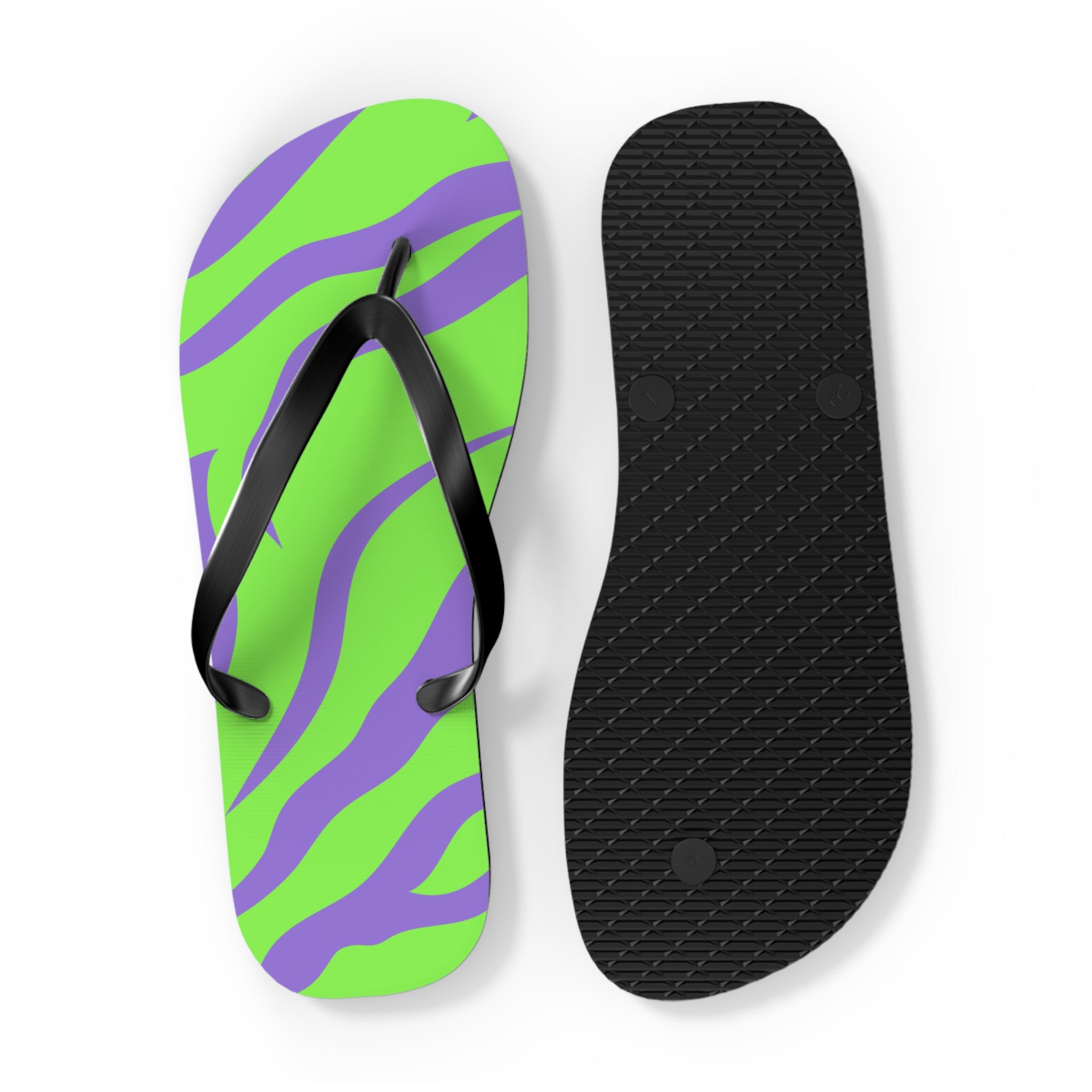 Tyrannosaurus Print Green and Purple Flip Flops, Artsulli - Art is Long, Life is Short, Shoes, , , , , , , 