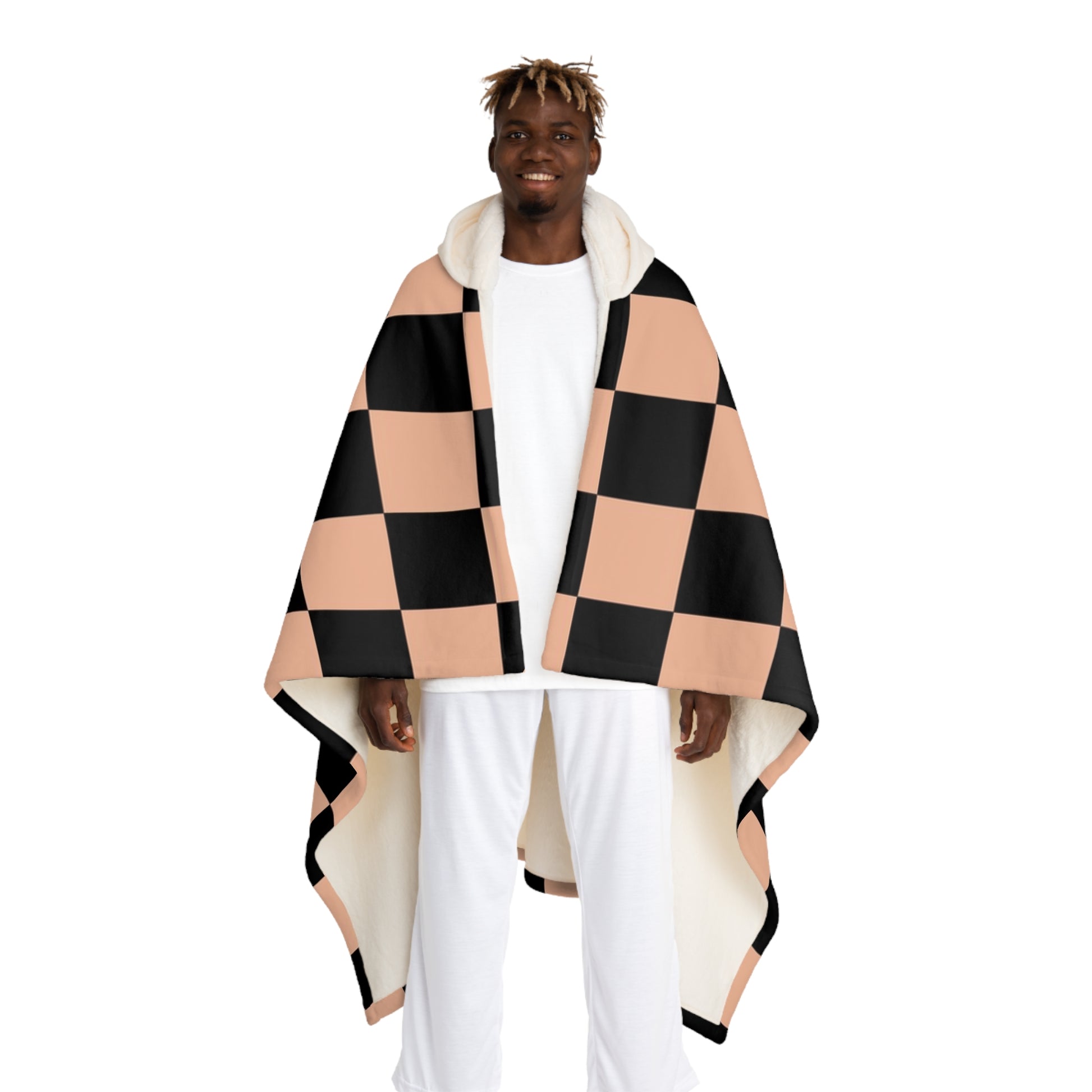 Checkerboard Soft Orange and Black Hooded Sherpa Fleece Blanket, Artsulli - Art is Long, Life is Short, All Over Prints, Size, One size, Color, Cream, , , 16756229505800443518