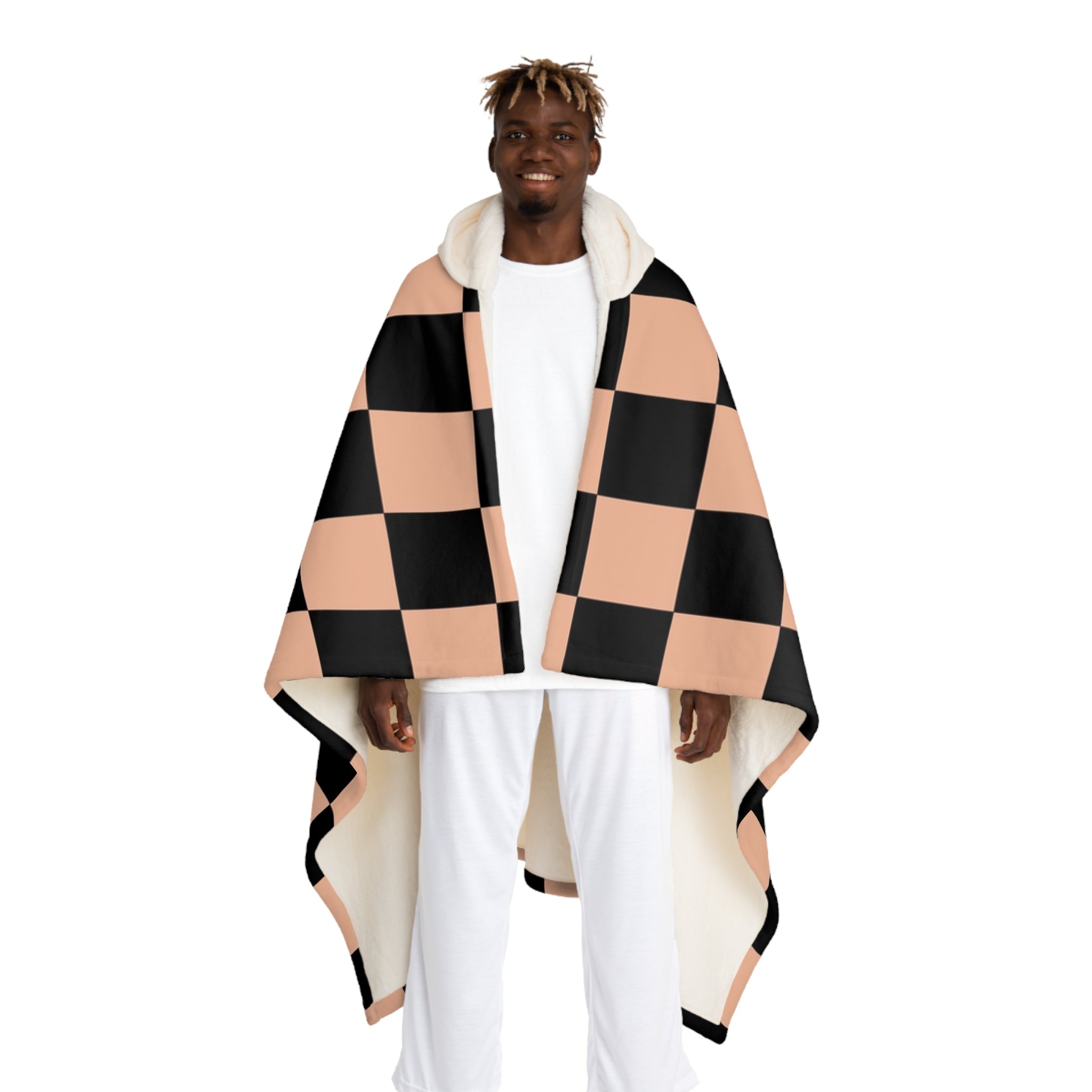 Checkerboard Soft Orange and Black Hooded Sherpa Fleece Blanket, Artsulli - Art is Long, Life is Short, All Over Prints, Size, One size, Color, Cream, , , 16756229505800443518