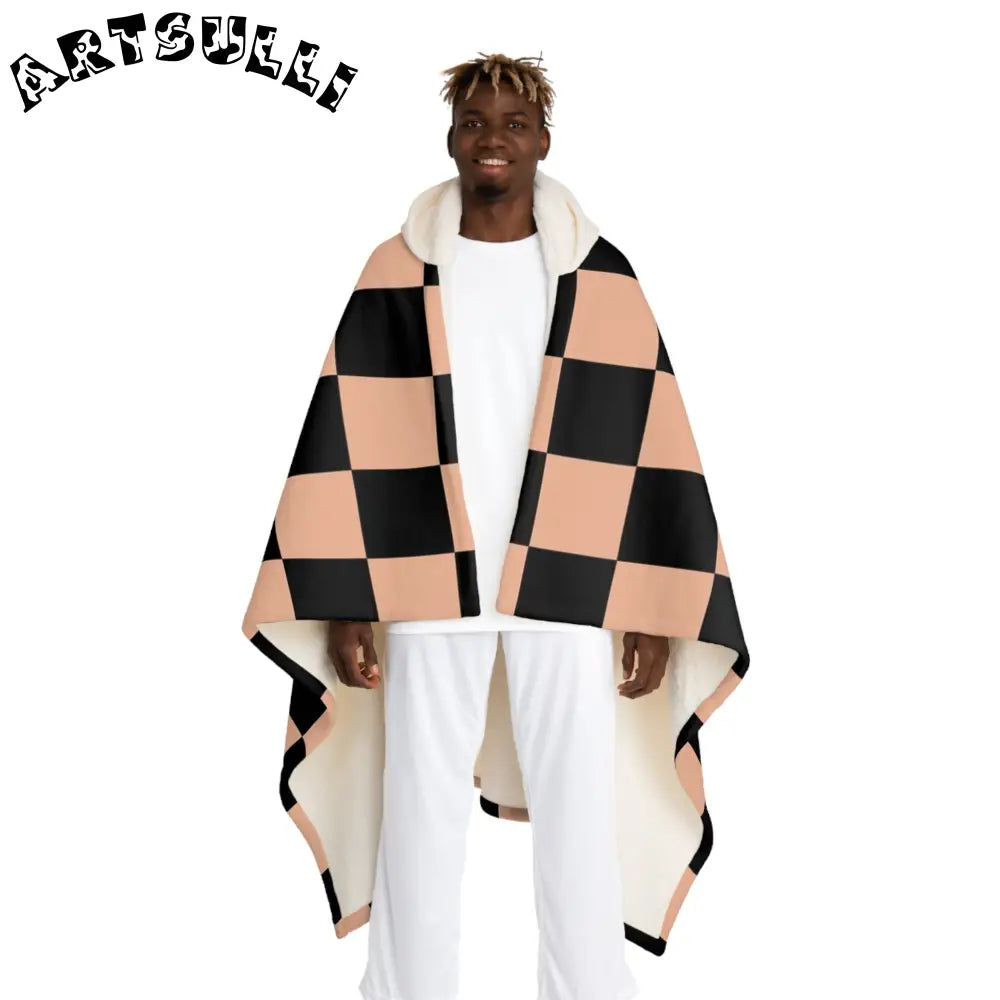 JAKKOUTTHEBXX Checkerboard Soft Orange and Black Hooded Sherpa