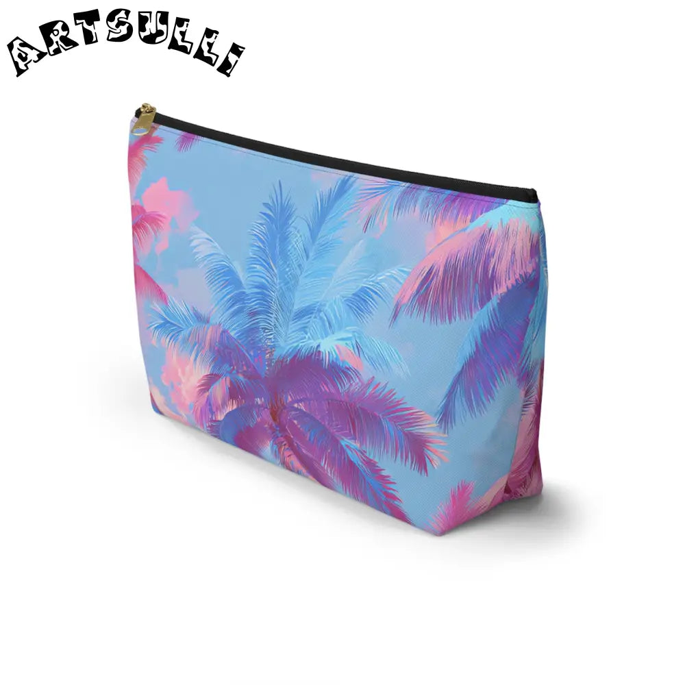 JAKKOUTTHEBXX Ethereal Pastel Palms II Blue and Pink Accessory Pouch