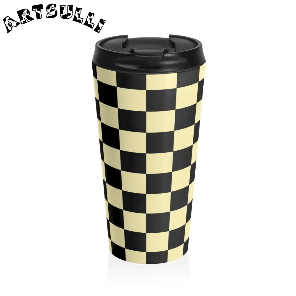 JAKKOUTTHEBXX Checkerboard Black and Yellow Stainless Steel Travel