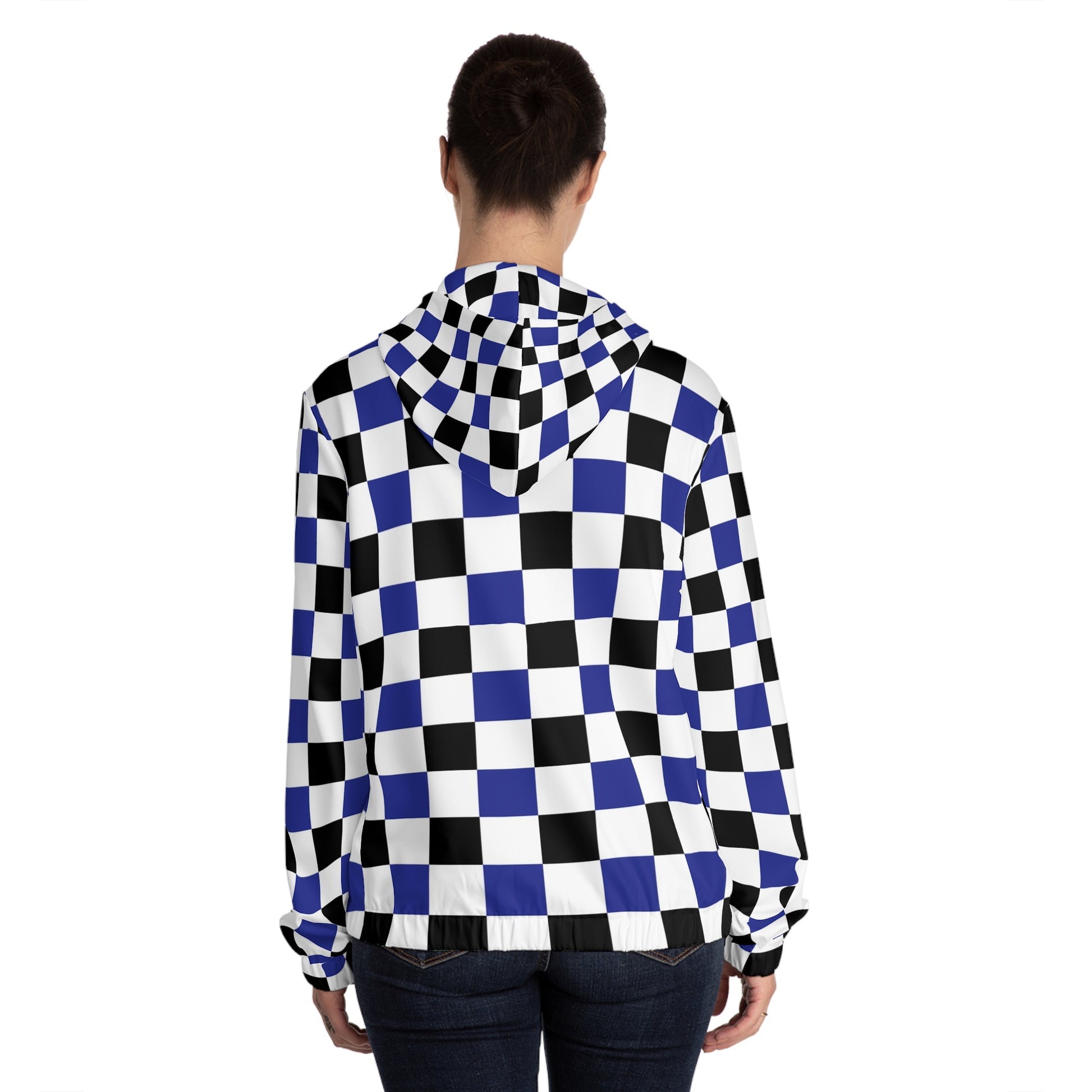 Checkerboard Blue White and Black Women’s Full-Zip Hoodie (AOP), Artsulli - Art is Long, Life is Short, All Over Prints, , , , , , , 