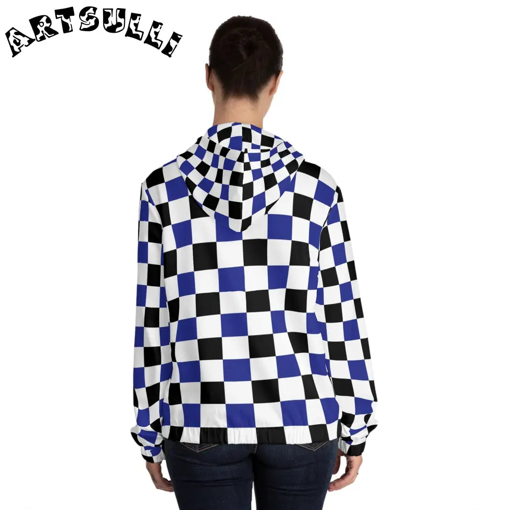 JAKKOUTTHEBXX Checkerboard Blue White and Black Women’s Full-Zip