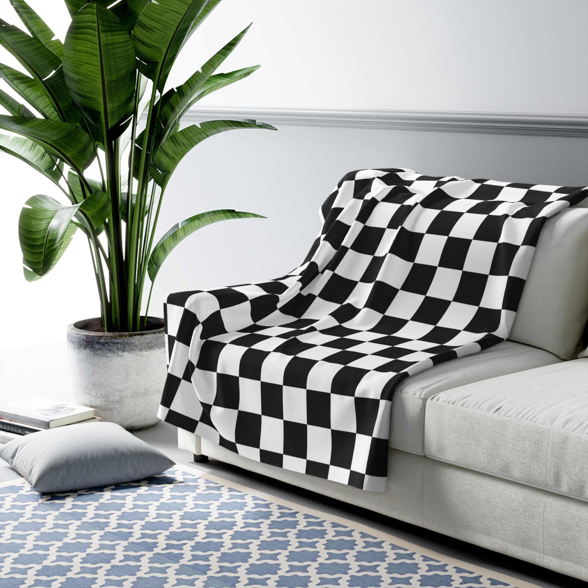 Checkerboard White and Black Sherpa Fleece Blanket, Artsulli - Art is Long, Life is Short, Home Decor, , , , , , , 