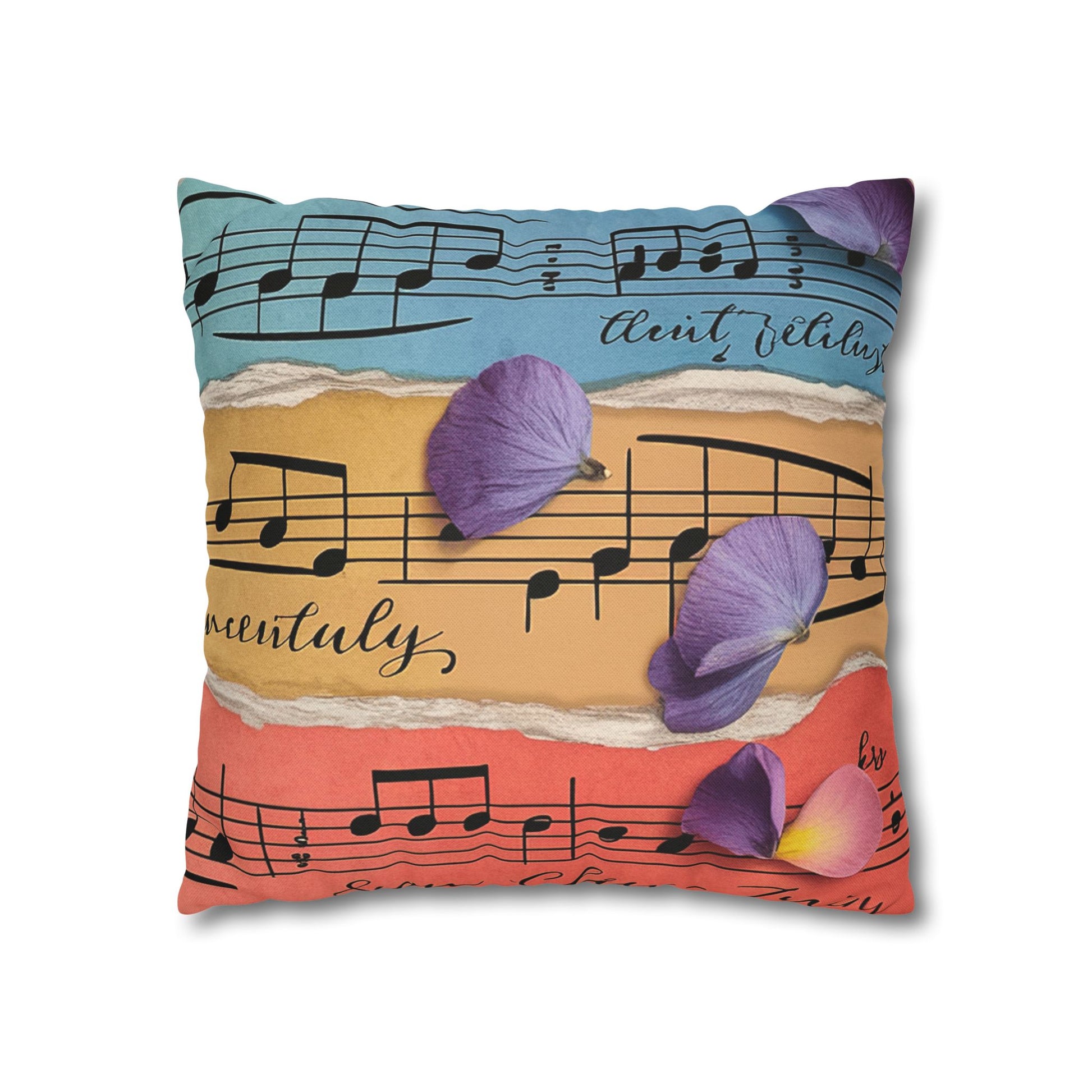 Torn Type Beat Sheet Music Multi-Color Spun Polyester Square Pillowcase, Artsulli - Art is Long, Life is Short, Home Decor, , , , , , , 
