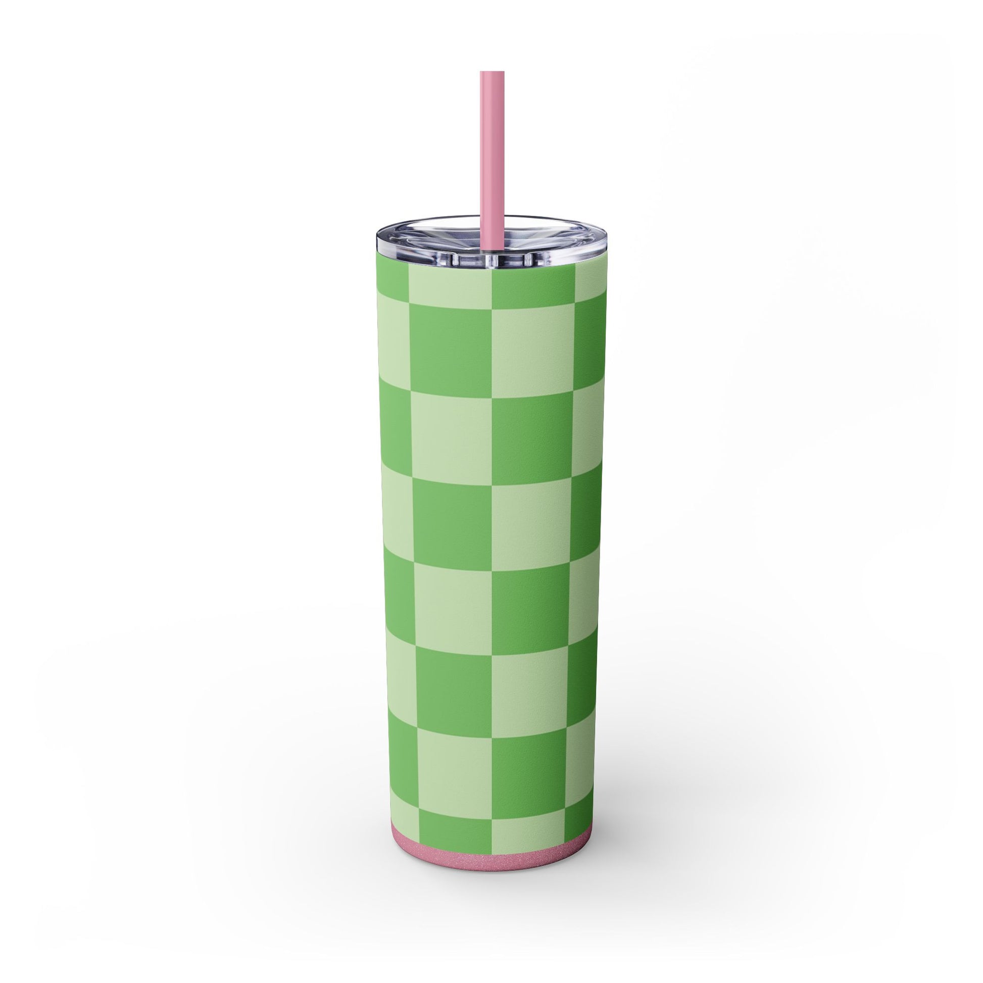 Checkerboard Green Skinny Tumbler with Straw, 20oz, Artsulli - Art is Long, Life is Short, Mug, , , , , , , 