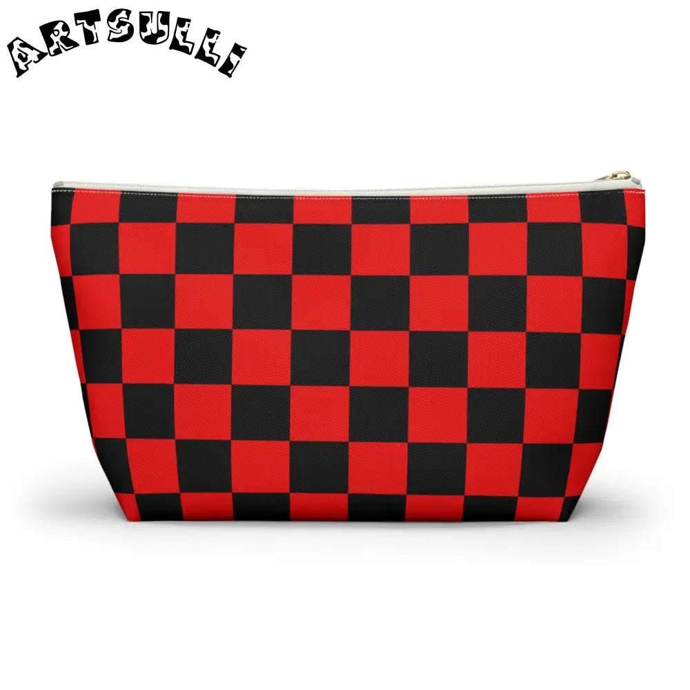 JAKKOUTTHEBXX Checkerboard Red and Black Accessory Pouch w T-bottom