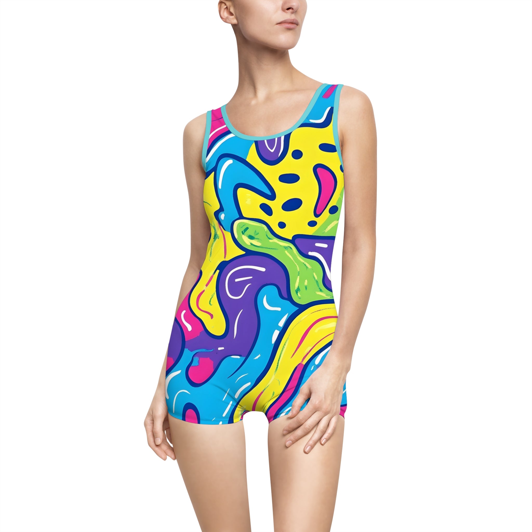 90s Trippy Slime Women's Vintage Swimsuit (AOP), Artsulli - Art is Long, Life is Short, All Over Prints, Color, Ocean, Size, XS, , , 24670461738900837842