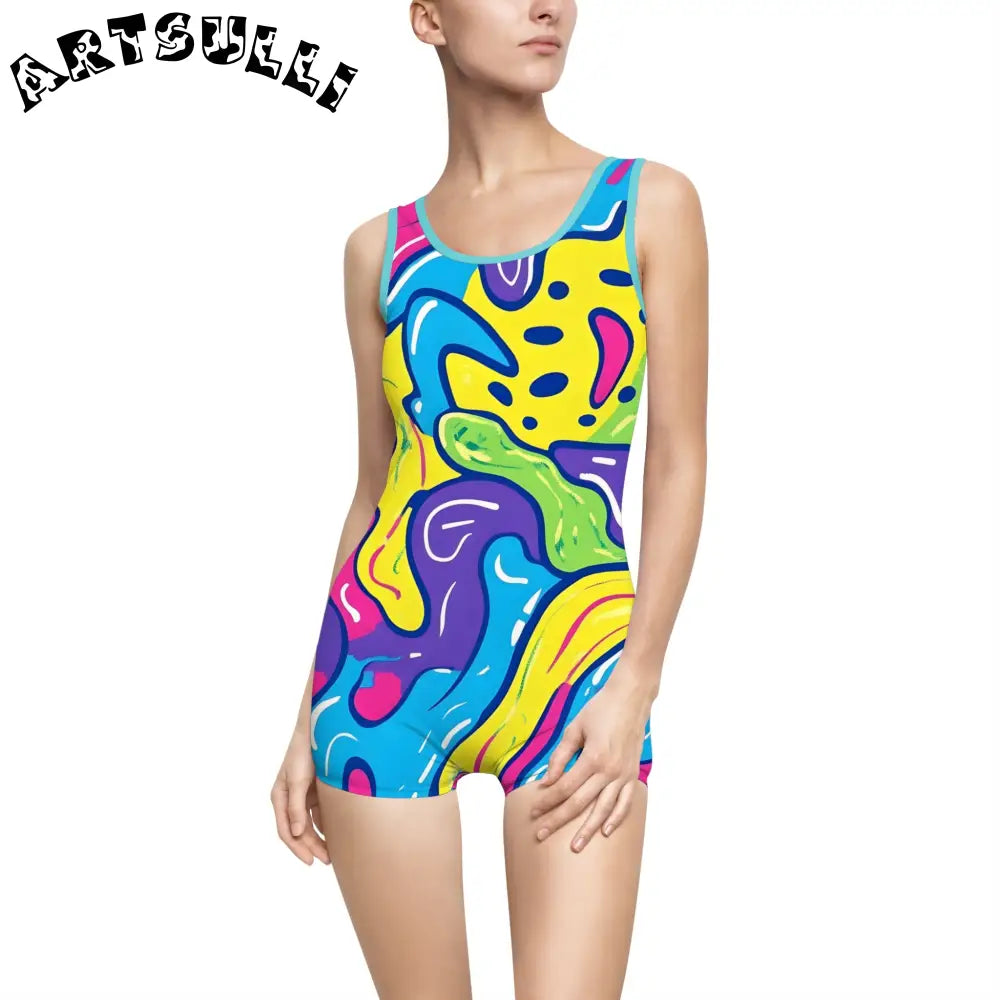 90s Trippy Slime Women's Vintage Swimsuit (AOP), Artsulli - Art is Long, Life is Short, All Over Prints, Color, Ocean, Size, XS, , , 24670461738900837842