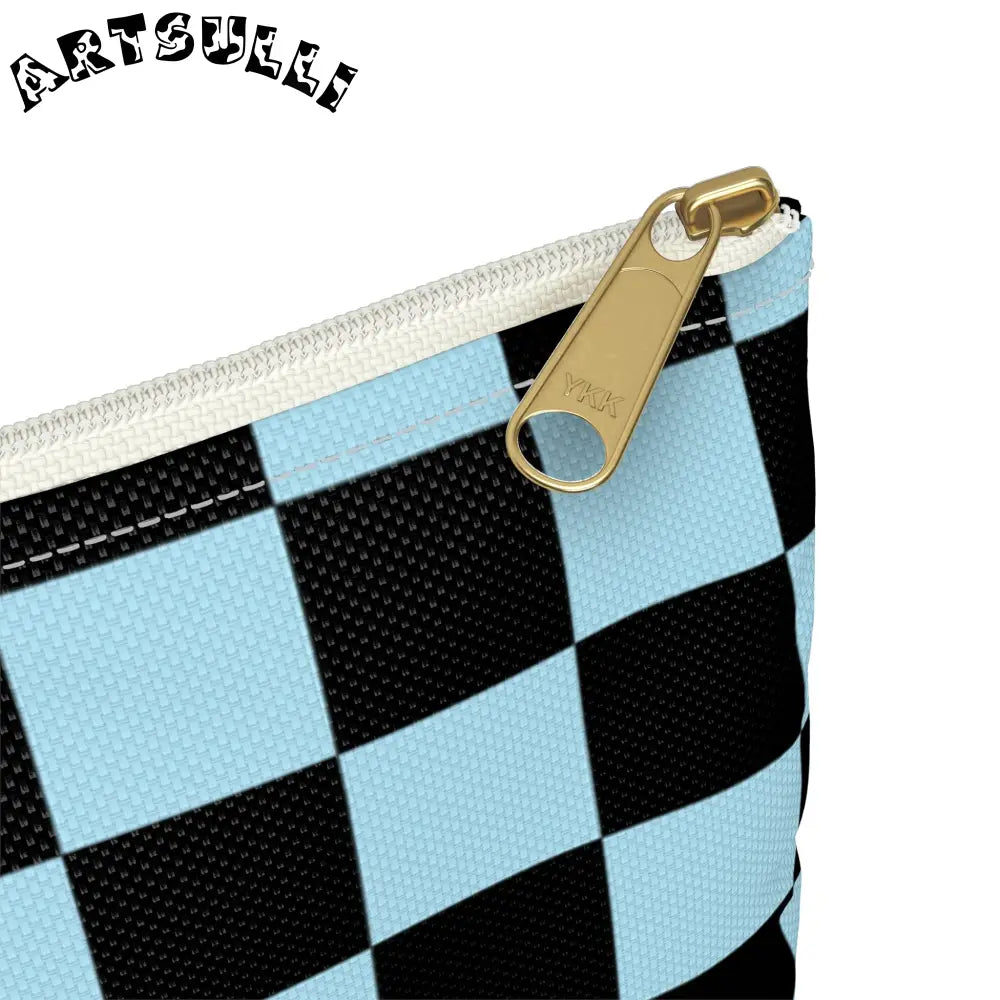 JAKKOUTTHEBXX Checkerboard Black and Blue Accessory Pouch