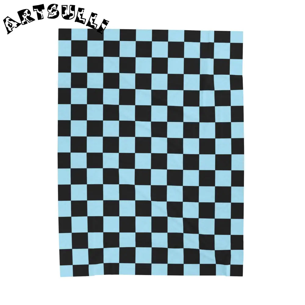 JAKKOUTTHEBXX Checkerboard Black and Blue Velveteen Plush Blanket