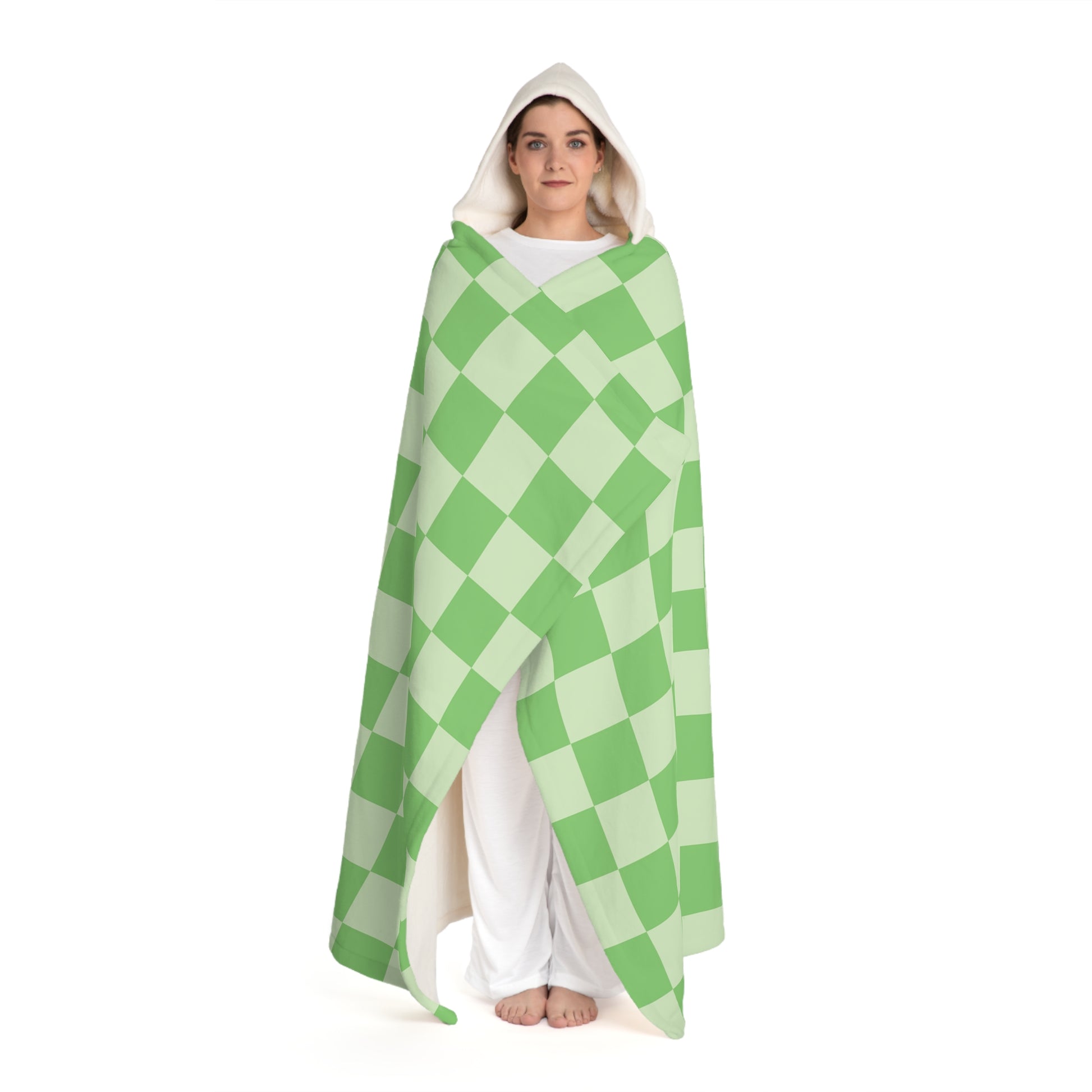Checkerboard Green Hooded Sherpa Fleece Blanket, Artsulli - Art is Long, Life is Short, All Over Prints, , , , , , , 