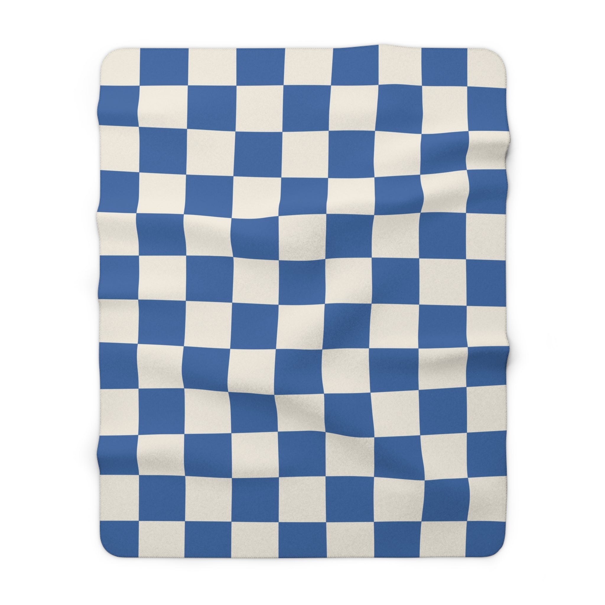 Checkerboard Blue Sherpa Fleece Blanket, Artsulli - Art is Long, Life is Short, Home Decor, Size, 60" × 80", , , , , 29558131681146759538