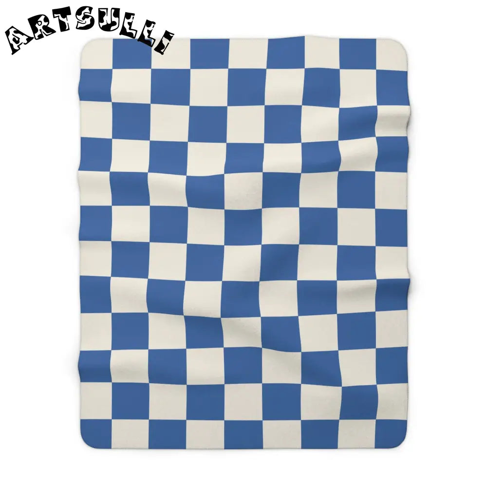 JAKKOUTTHEBXX Checkerboard Blue Sherpa Fleece Blanket JAKKOUTTHEBXX