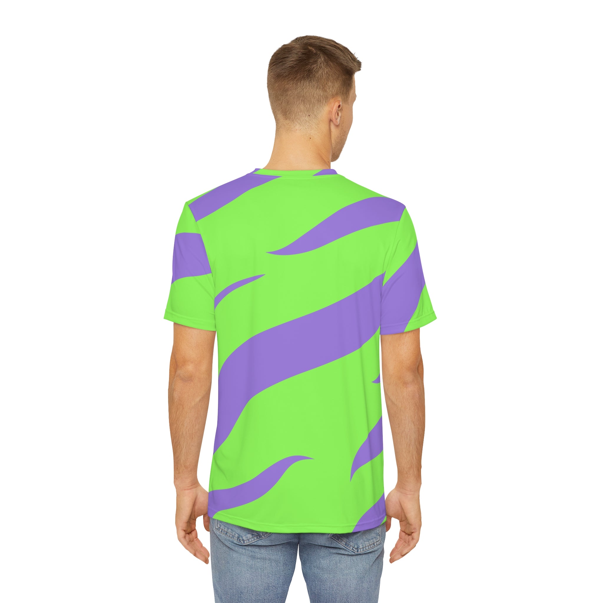 Tyrannosaurus Print Green and Purple Men's Polyester Tee (AOP), Artsulli - Art is Long, Life is Short, All Over Prints, , , , , , , 