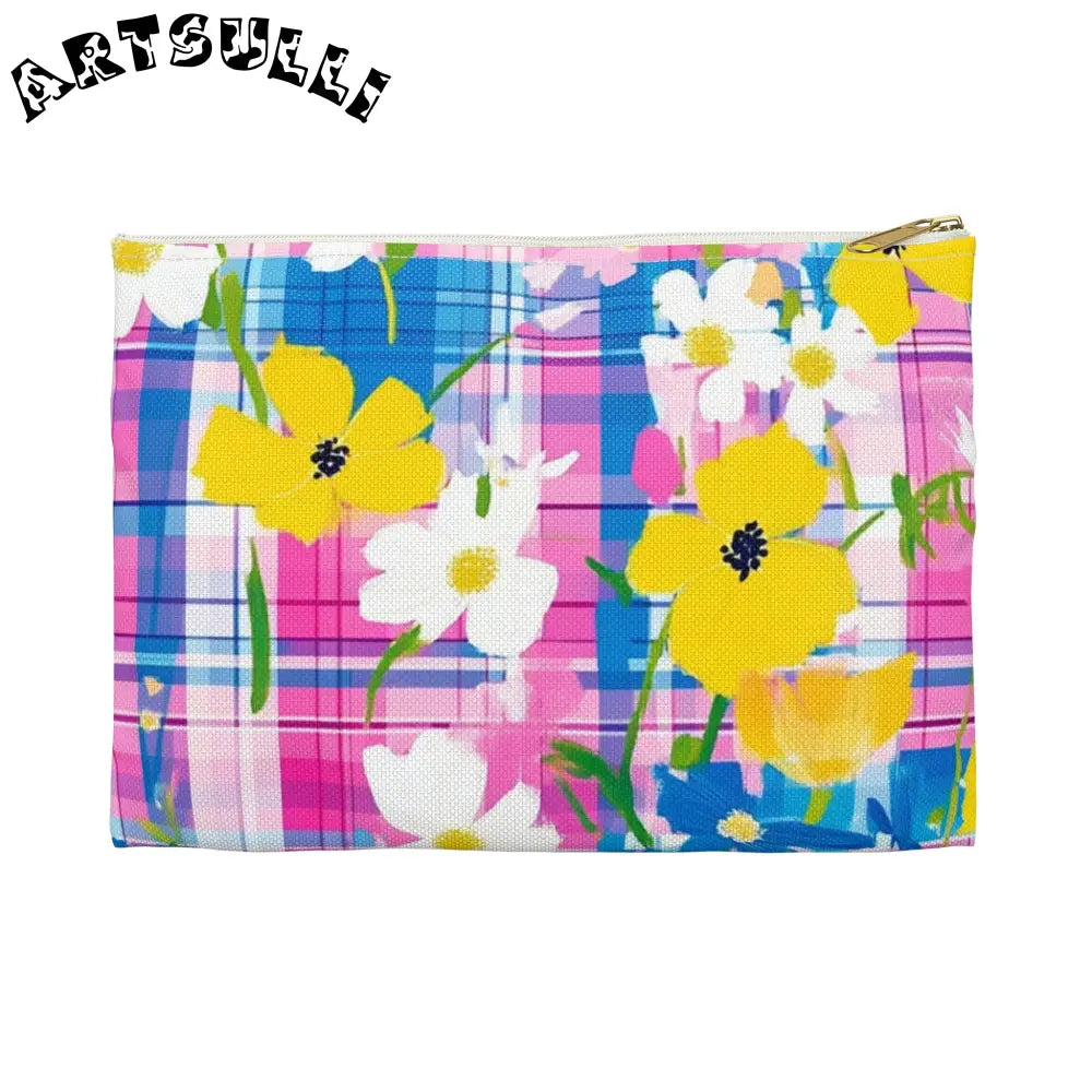 JAKKOUTTHEBXX Plaid Garden Pink and Purple Accessory Pouch