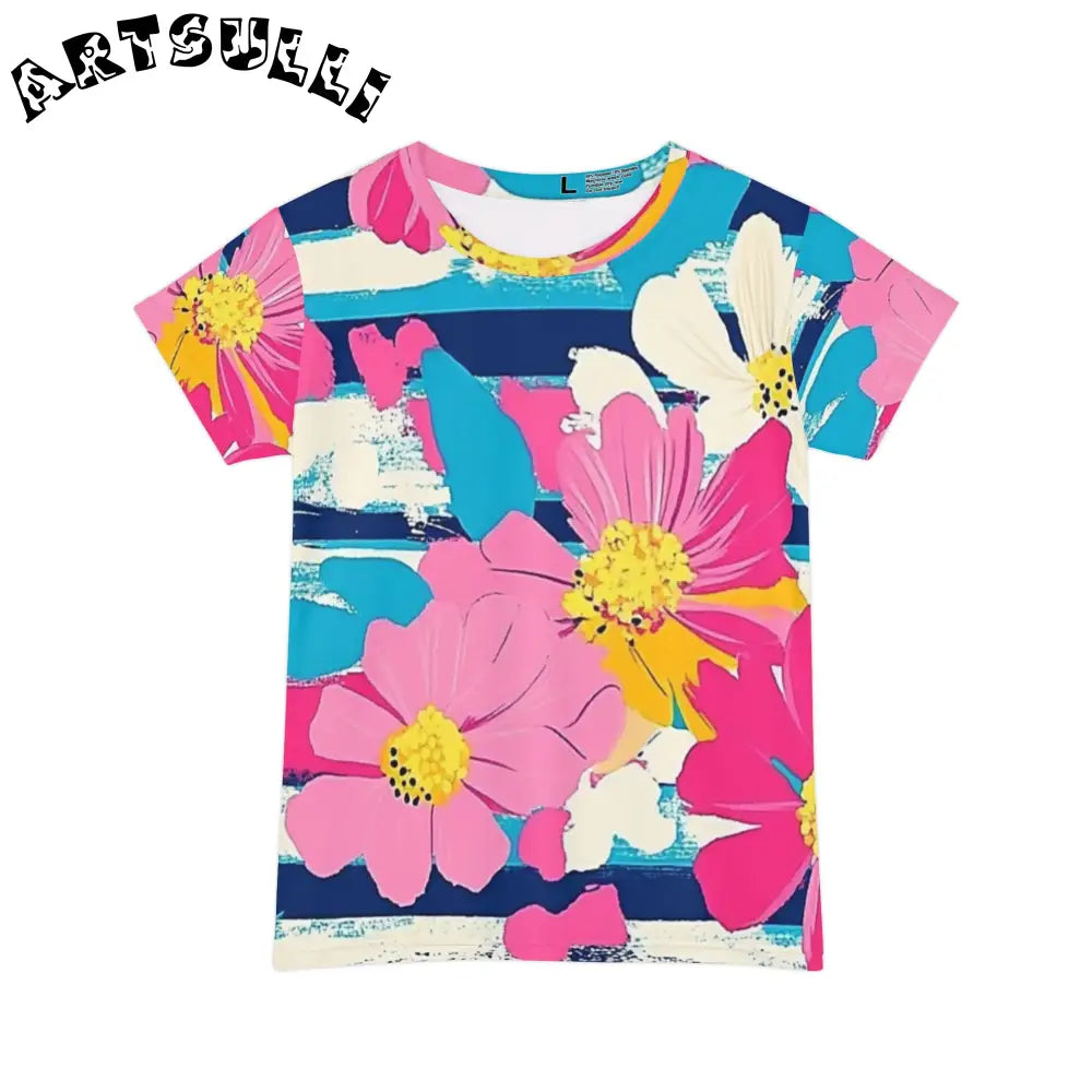 JAKKOUTTHEBXX Dayglo Floral Stripes Women’s Short Sleeve Shirt (AOP)
