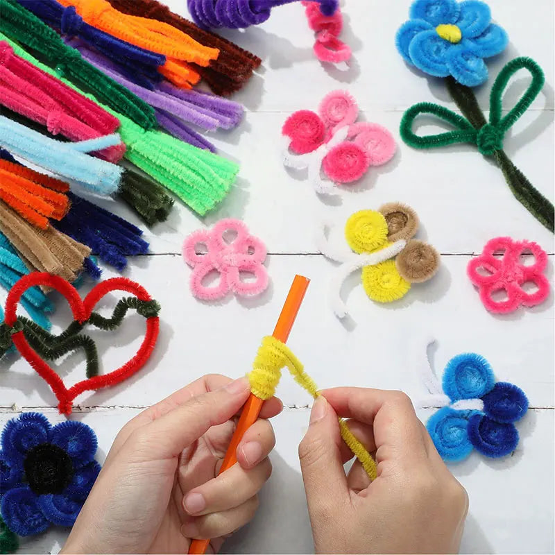 50/100Pcs Chenille Stems Colorful DIY Strips Twist Bar Anvil Wire Plush Strips Handmade Art Materials Toys DIY Craft Supplies
