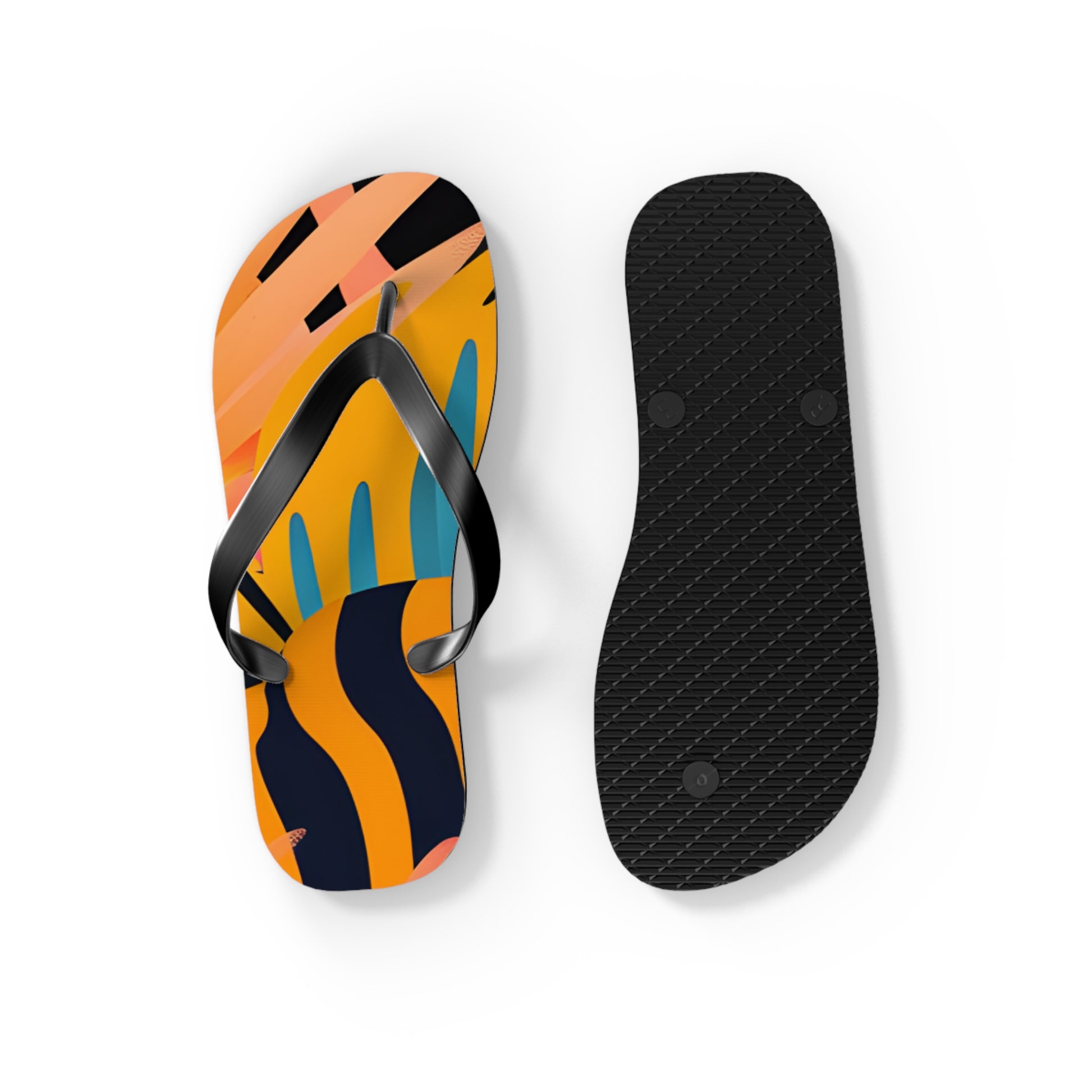 Palm Leaves x Zebra Stripes x  Tiger Stripes Orange and Blue Flip Flops, Artsulli - Art is Long, Life is Short, Shoes, , , , , , , 
