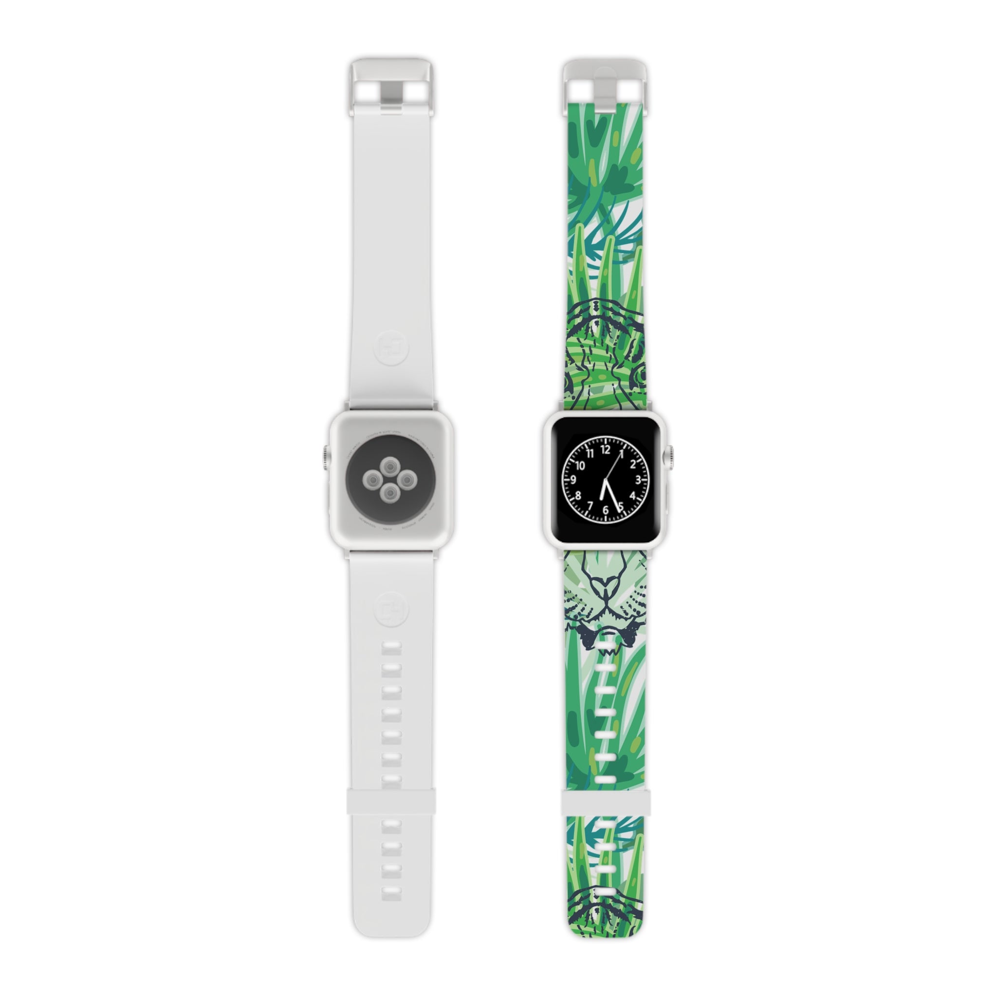 Tropical Jungle Tigers Green Watch Band for Apple Watch, Artsulli - Art is Long, Life is Short, Accessories, Size, 7.5'' × 0.75'' / 38 - 40 mm, Color, Silver, , , 14877247608462