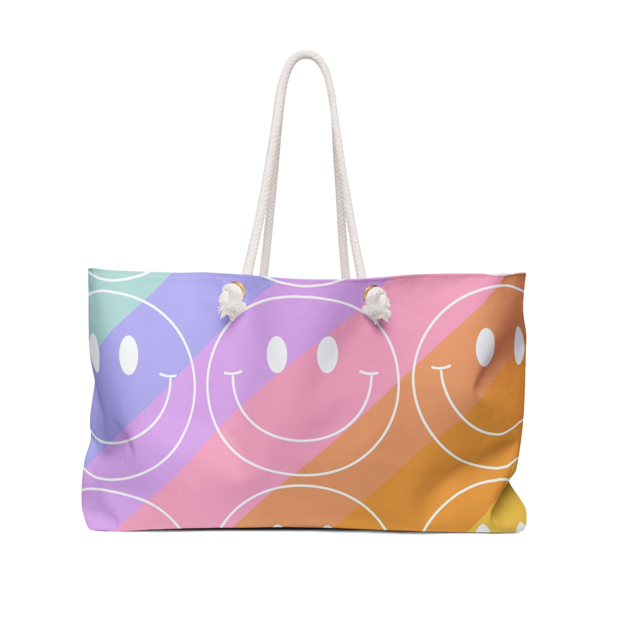 Smiley Face x Rainbow Stripes Multi-Color Weekender Bag, Artsulli - Art is Long, Life is Short, Bags, Size, 24" × 13", , , , , 15669024282605