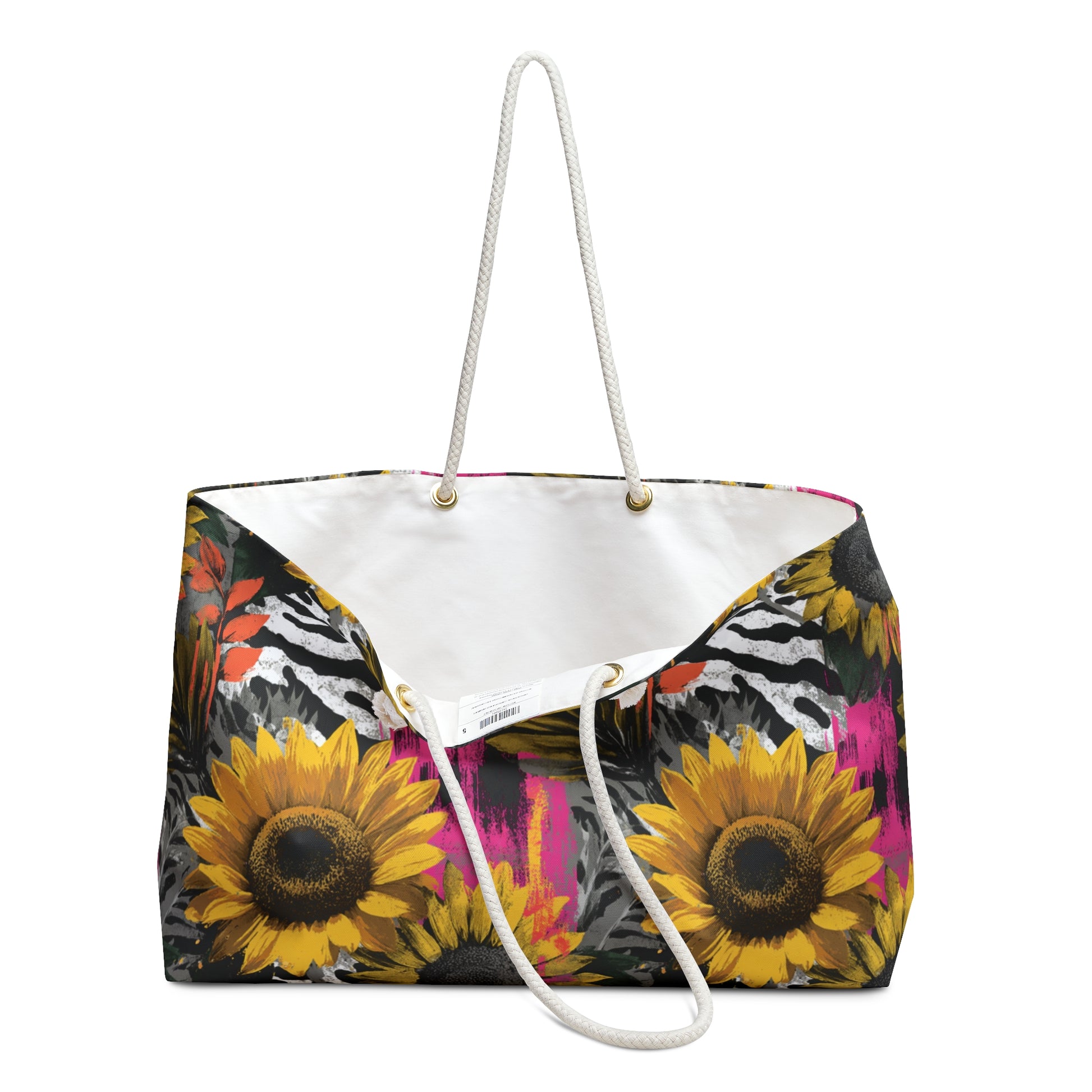 Zebra Stripes x Sunflowers Multi-Color Weekender Bag, Artsulli - Art is Long, Life is Short, Bags, , , , , , , 