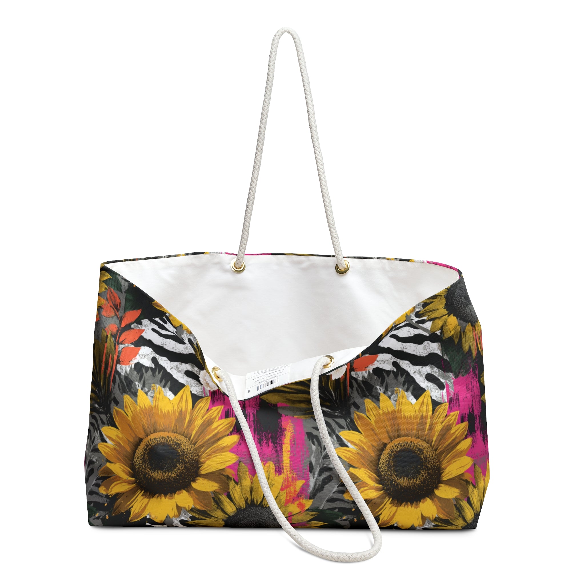 Zebra Stripes x Sunflowers Multi-Color Weekender Bag, Artsulli - Art is Long, Life is Short, Bags, , , , , , , 