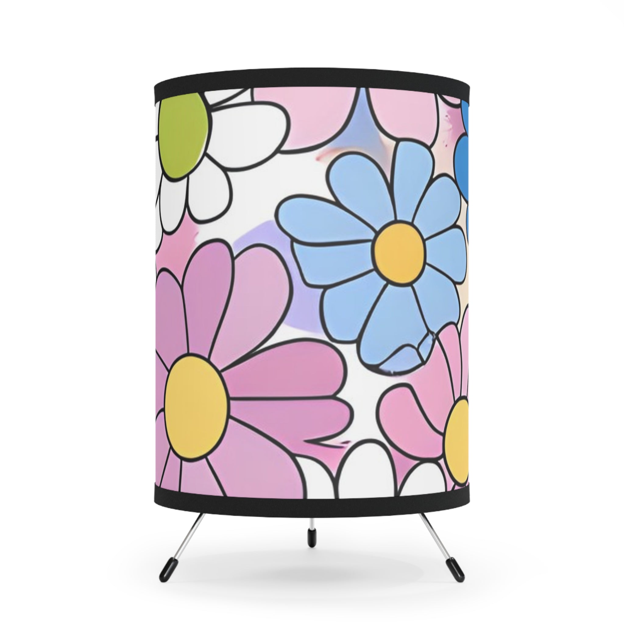 Flower Hour Purple and Blue Tripod Lamp with High-Res Printed Shade, US\CA plug, Artsulli - Art is Long, Life is Short, Home Decor, Size, One size, Color, Black, , , 52511598544161