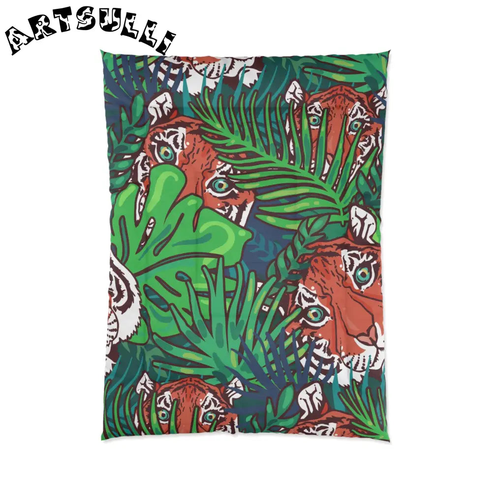 JAKKOUTTHEBXX Tropical Jungle Tigers Blue and Green Comforter