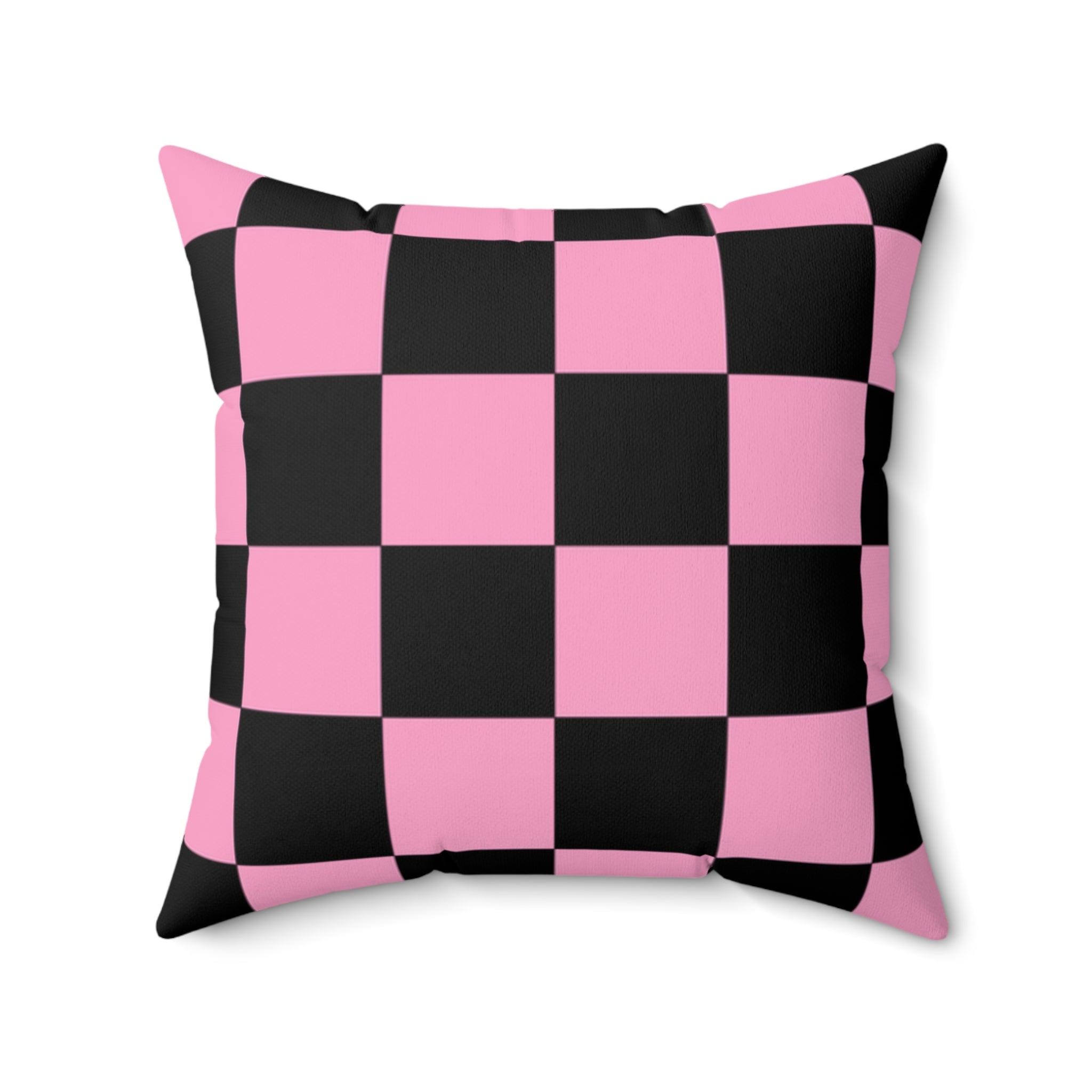 Checkerboard Black and Pink Spun Polyester Square Pillow, Artsulli - Art is Long, Life is Short, Home Decor, Size, 20" × 20", , , , , 23690565300076800775