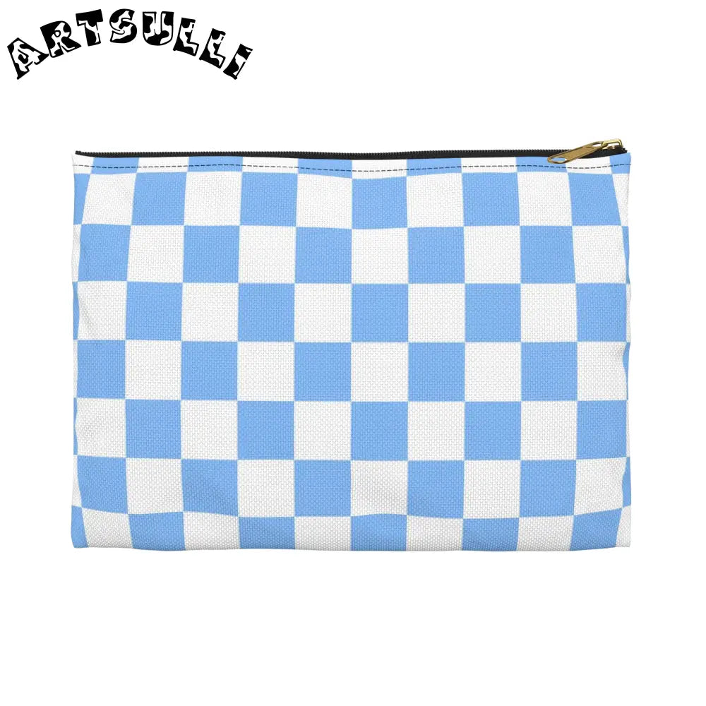 JAKKOUTTHEBXX Checkerboard White and Light Blue Accessory Pouch