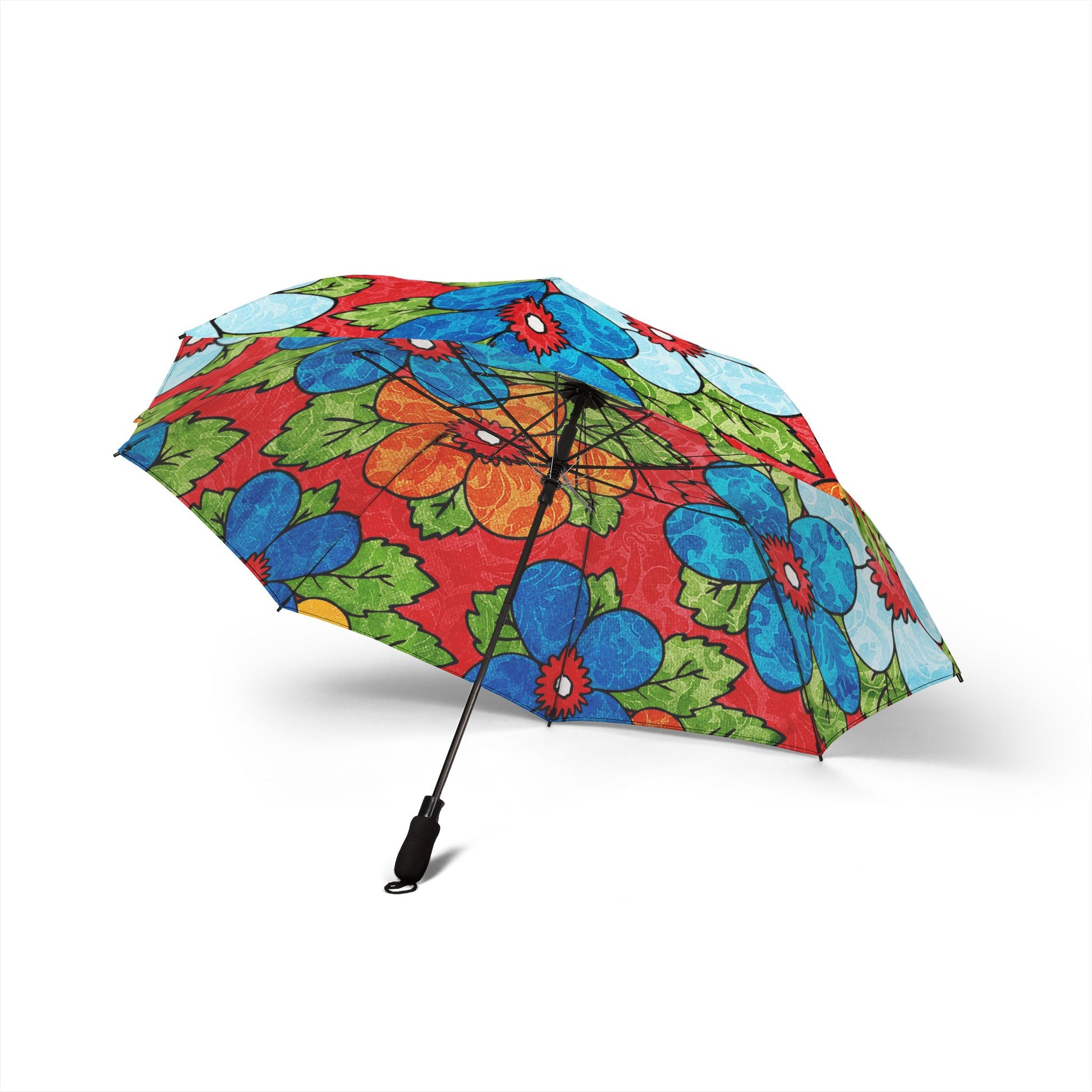 Groovy Red Floral Kl II Semi-Automatic Foldable Umbrella, Artsulli - Art is Long, Life is Short, Accessories, , , , , , , 