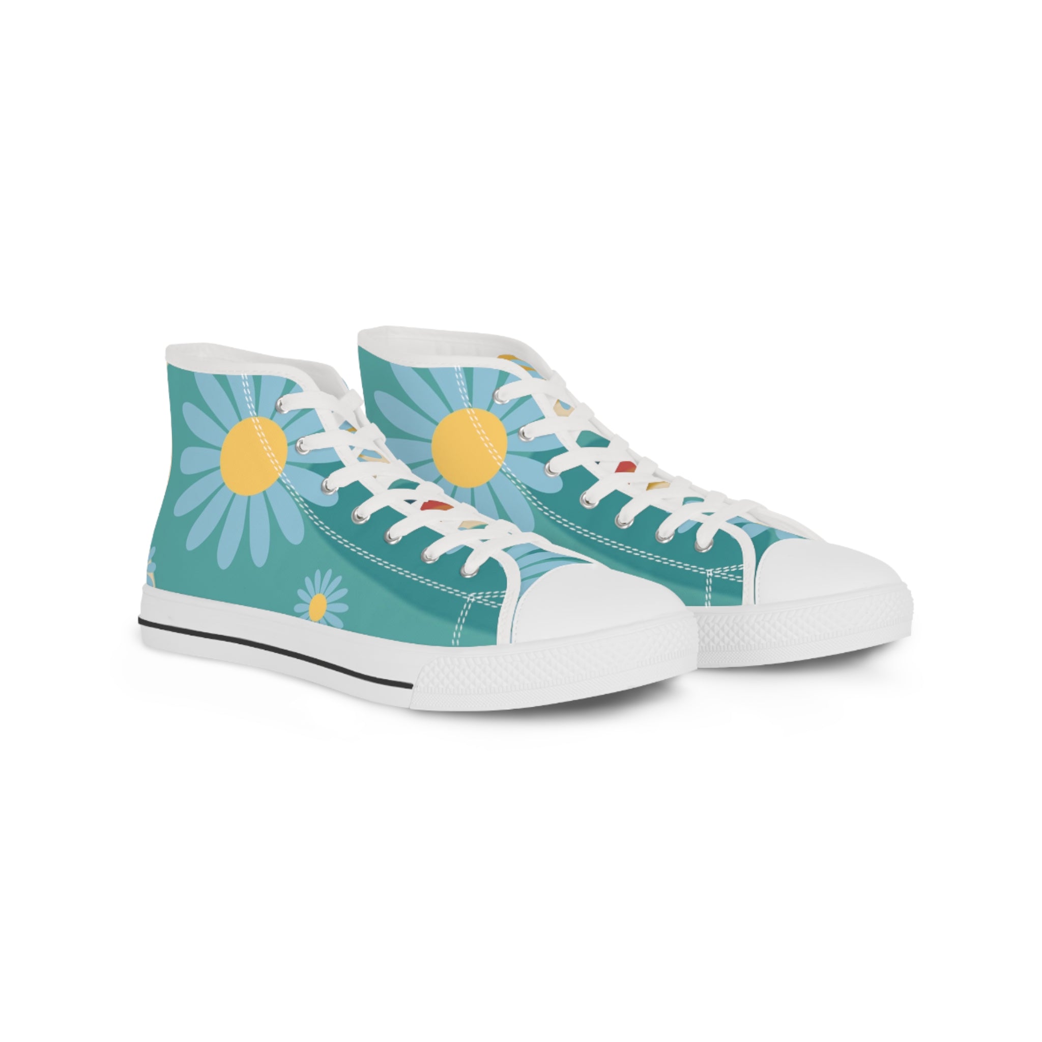 Psychedelic Floral Hills Multi-Color Men's High Top Sneakers, Artsulli - Art is Long, Life is Short, Shoes, Size, US 5, Color, White sole, , , 76031881356628