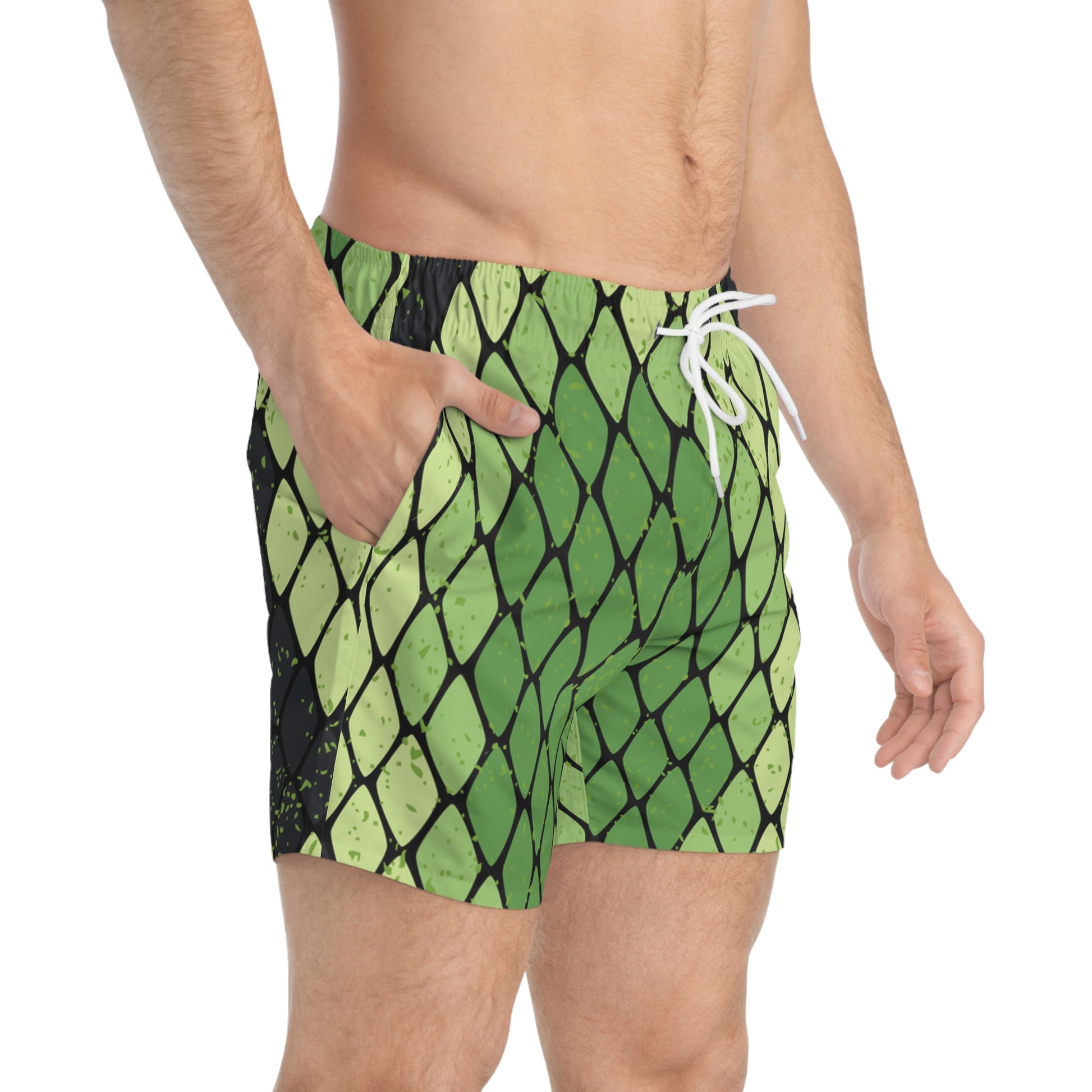 Snake Skin Green and Black Swim Trunks (AOP), Artsulli - Art is Long, Life is Short, All Over Prints, , , , , , , 