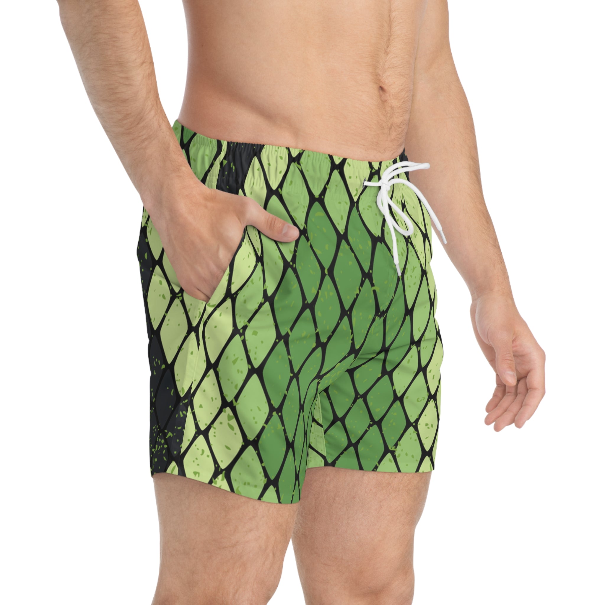 Snake Skin Green and Black Swim Trunks (AOP), Artsulli - Art is Long, Life is Short, All Over Prints, , , , , , , 