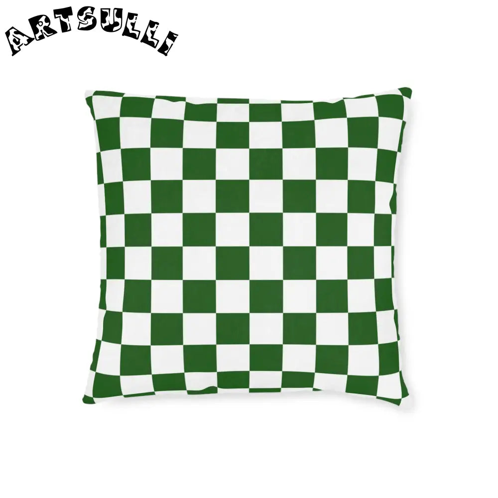 JAKKOUTTHEBXX Checkerboard White and Dark Green Square Pillow