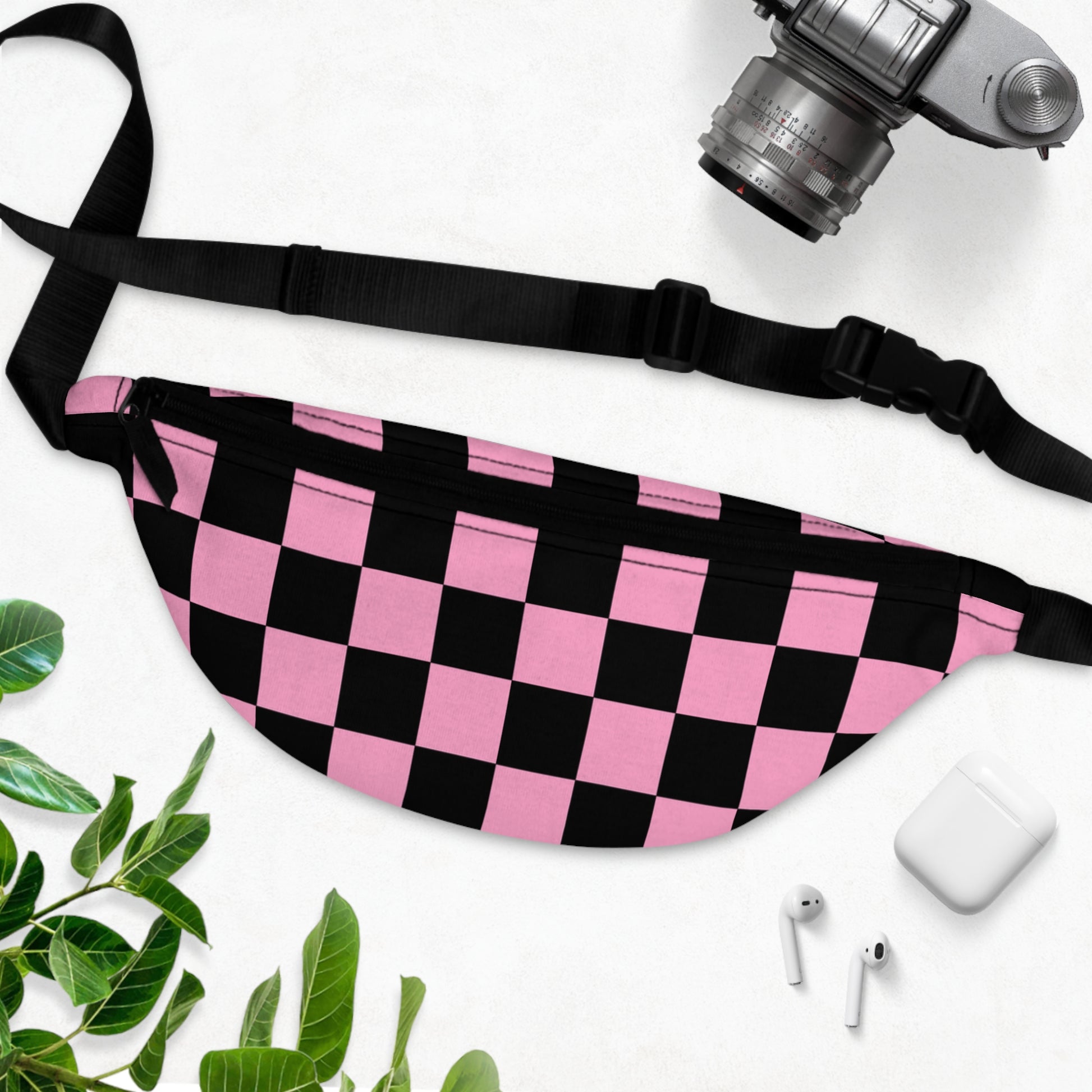 Checkerboard Black and Pink Fanny Pack, Artsulli - Art is Long, Life is Short, Bags, , , , , , , 